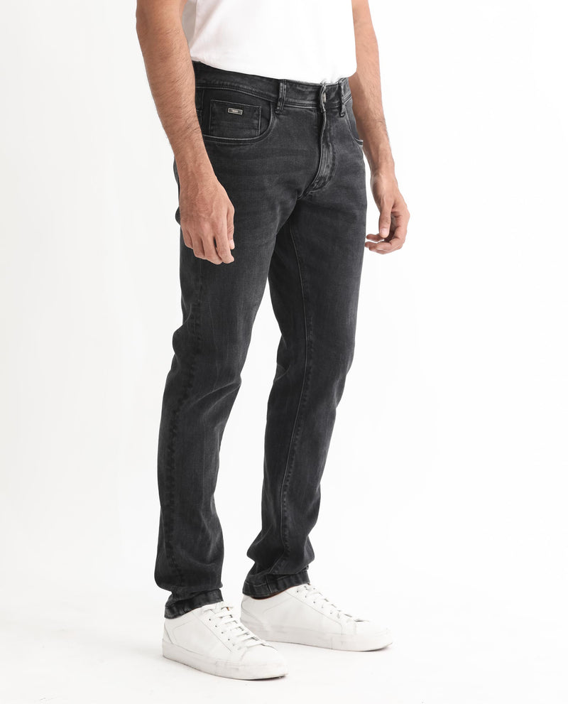 Rare Rabbit Men's Reney Black Mid Wash Mid-Rise Slim Fit Jeans