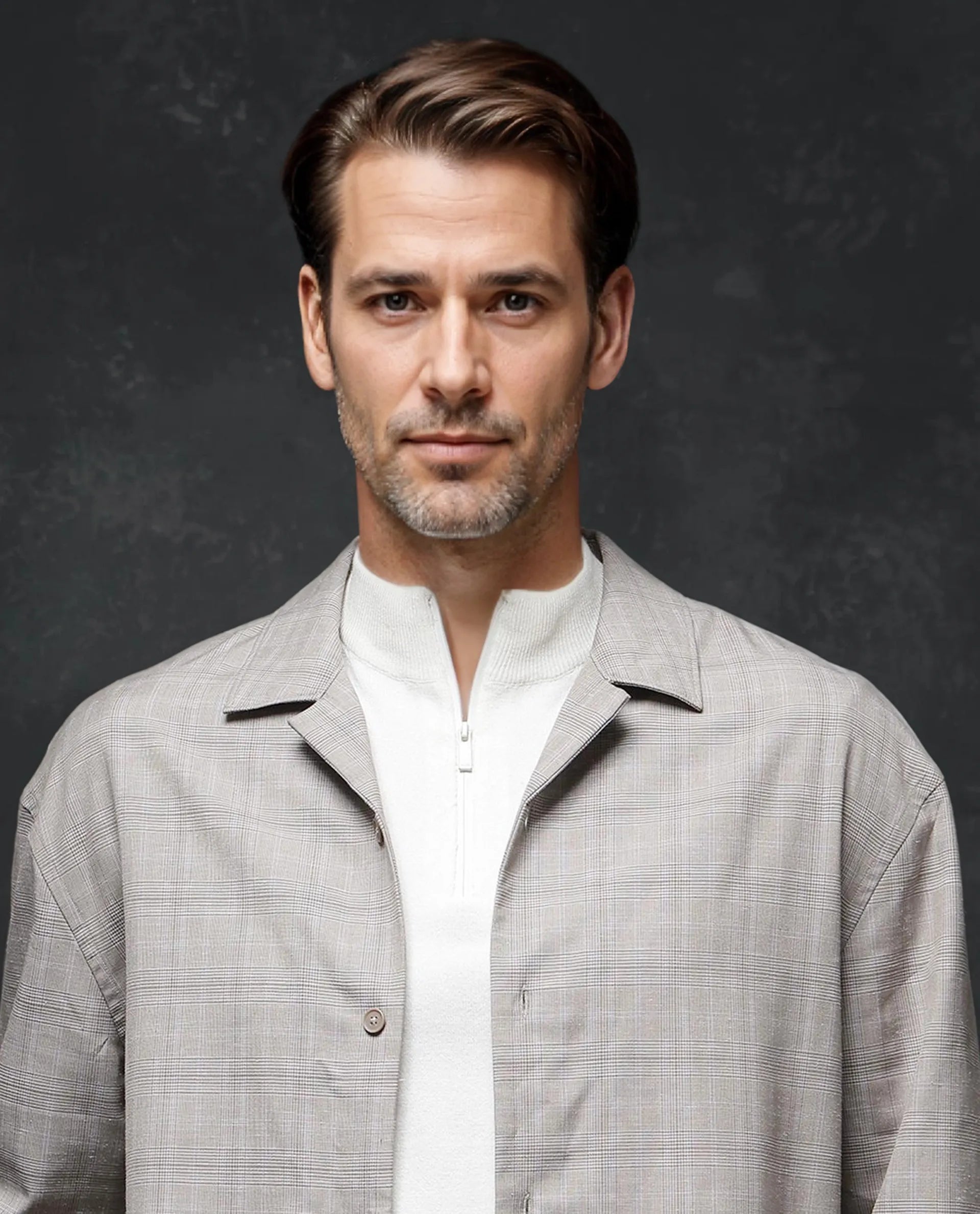 Rare Rabbit Men Reno Beige Cotton Blend Fabric Full Sleeve Cuban Collared Button Closure Regular Fit Checks Premium Casual Shirt