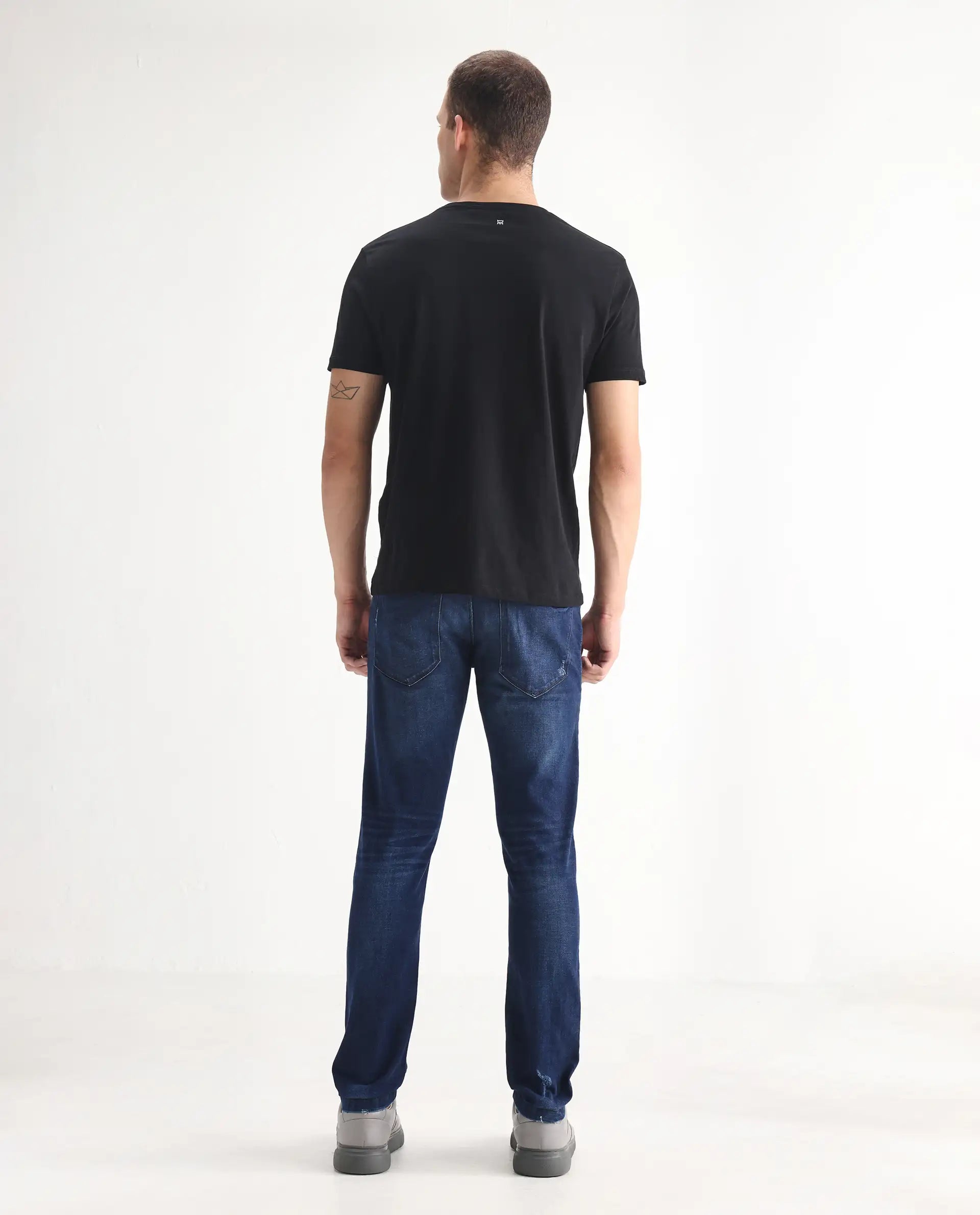Rare Rabbit Men's Reno Blue Cotton Plain Hawk Slim Fit Jeans
