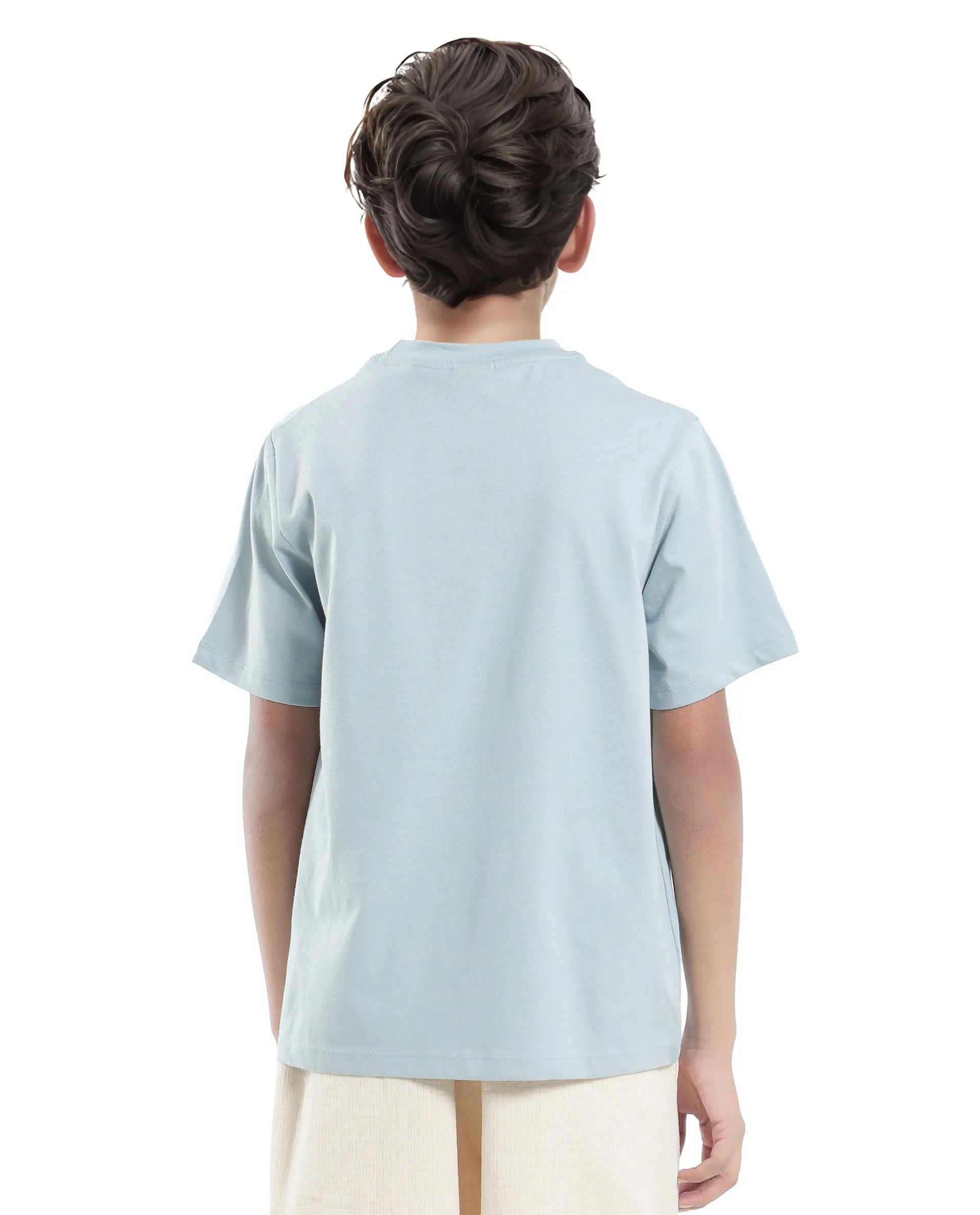 Rare Ones Kids Reno Light Turq Cotton Blend Half Sleeve Printed Regular Fit T-Shirt