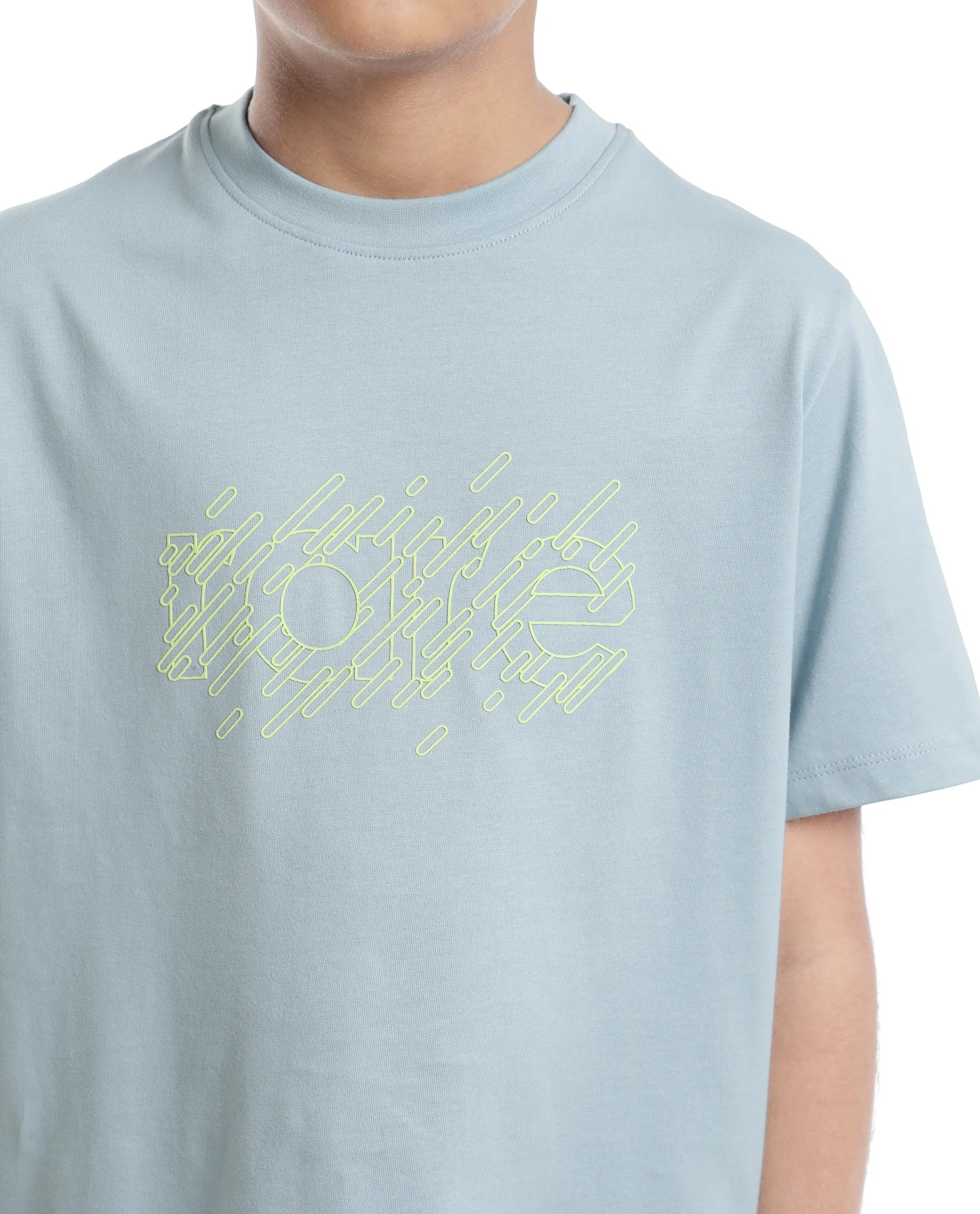 Rare Ones Kids Reno Light Turq Cotton Blend Half Sleeve Printed Regular Fit T-Shirt