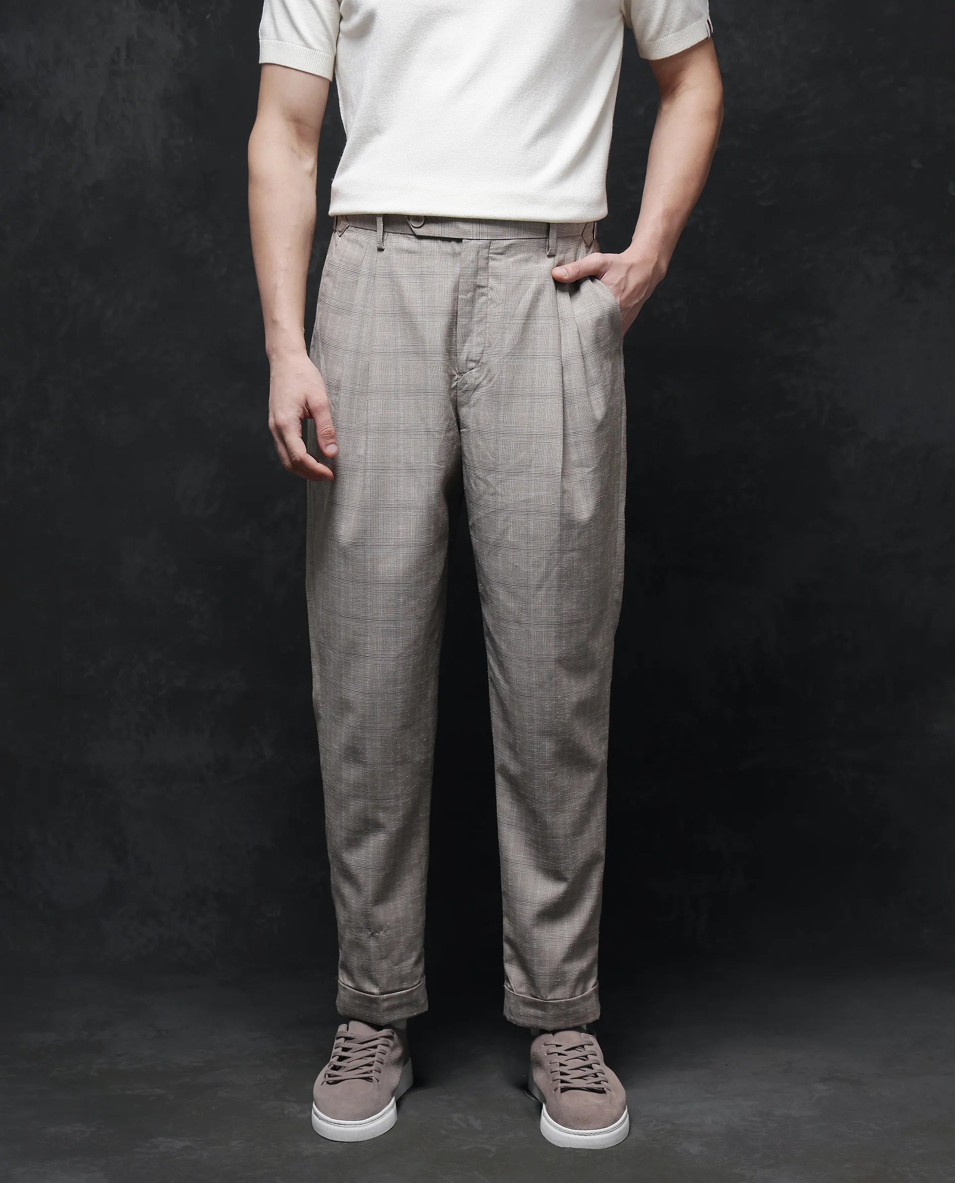 Rare Rabbit Men Renot Beige Button Closure Regular Fit Plain Trouser