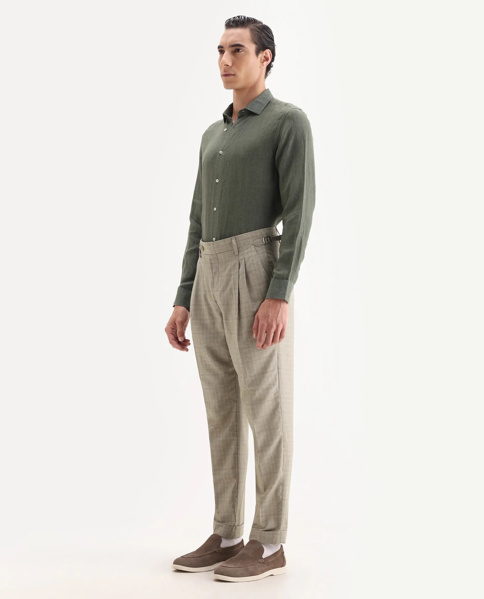 Rare Rabbit Men's Renot Beige Cotton Checked Print Regular Fit Trouser