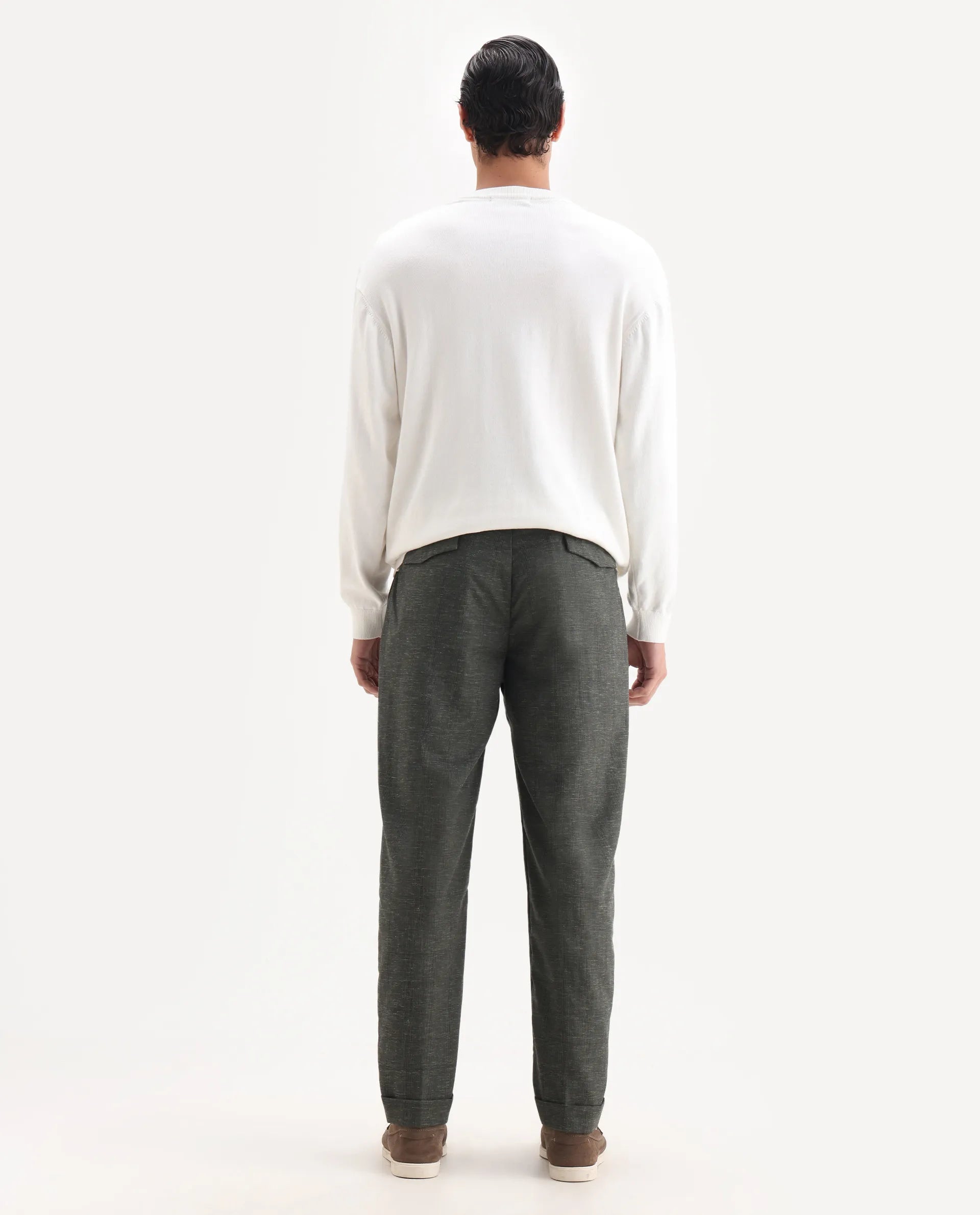 Rare Rabbit Men's Renot Dark Green Cotton Checked Print Regular Fit Trouser