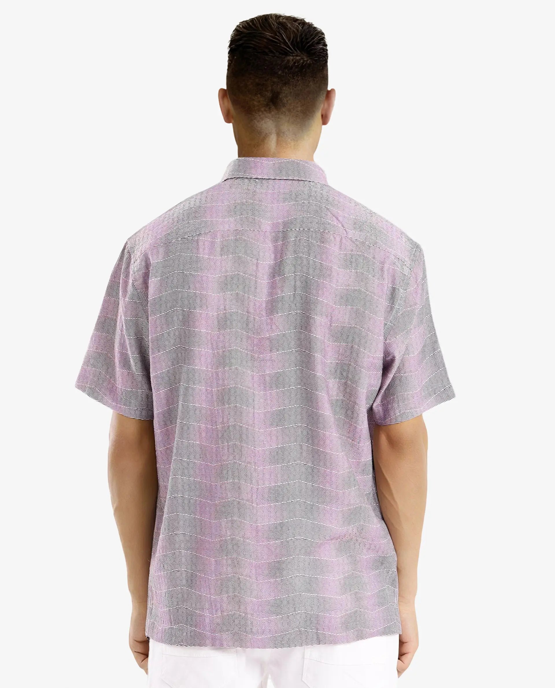 Rare Rabbit Men Renz Purple Viscose Nylon Fabric Short Sleeve Boxy Fit Abstract Print Shirt