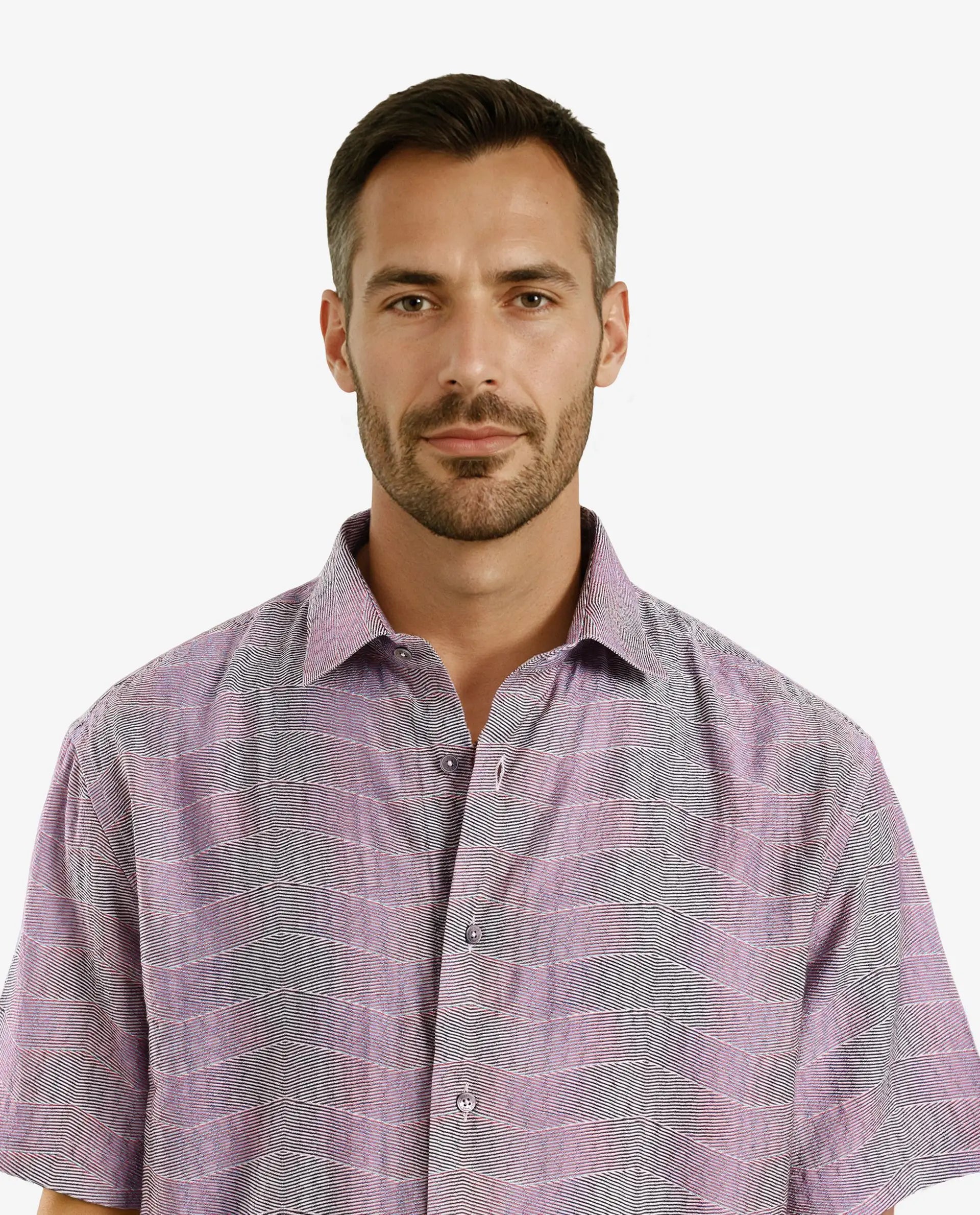 Rare Rabbit Men Renz Purple Viscose Nylon Fabric Short Sleeve Boxy Fit Abstract Print Shirt