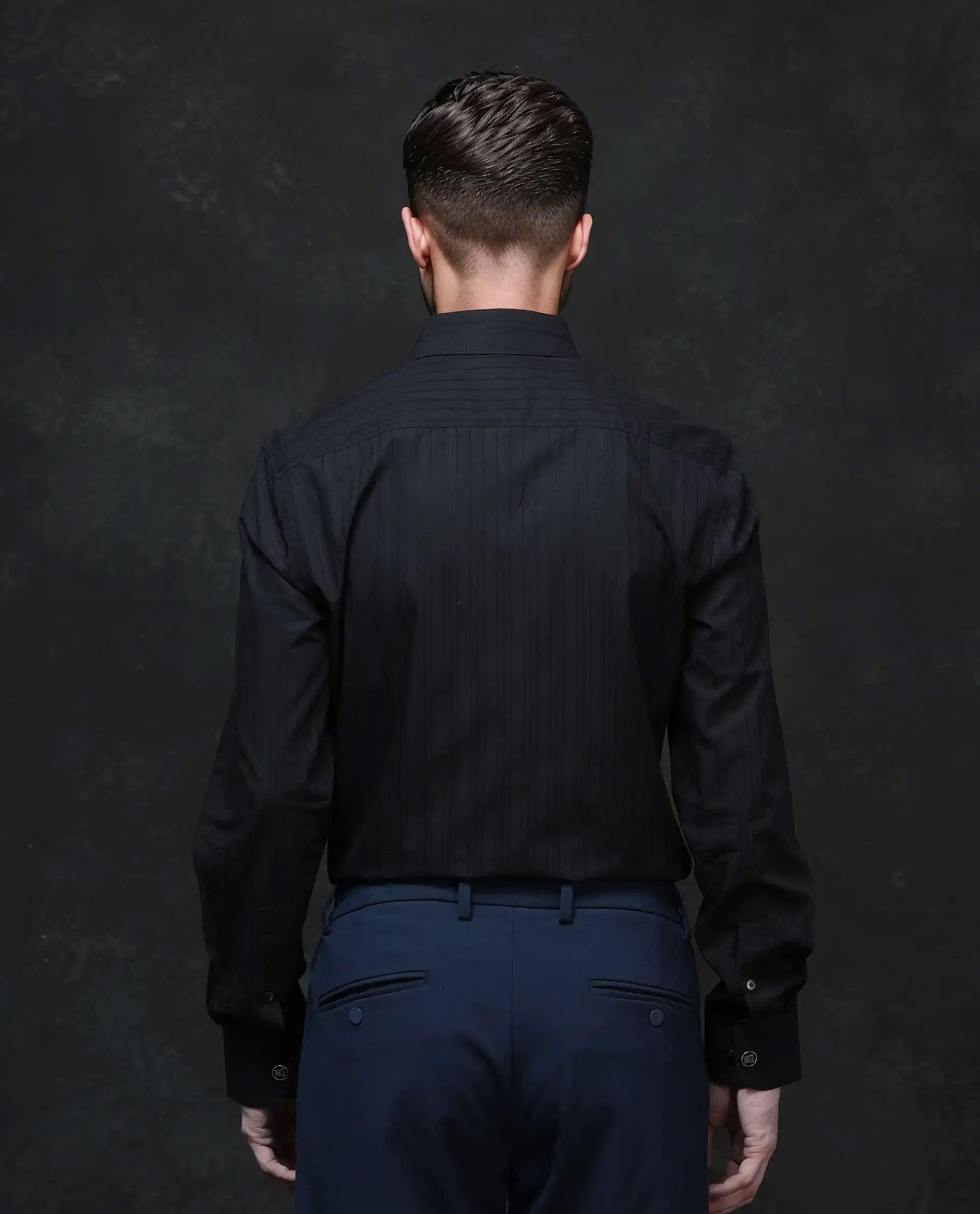 Rare Rabbit Men's Repo Black Cotton Striped Print Regular Fit Full Sleeve Collared Shirt