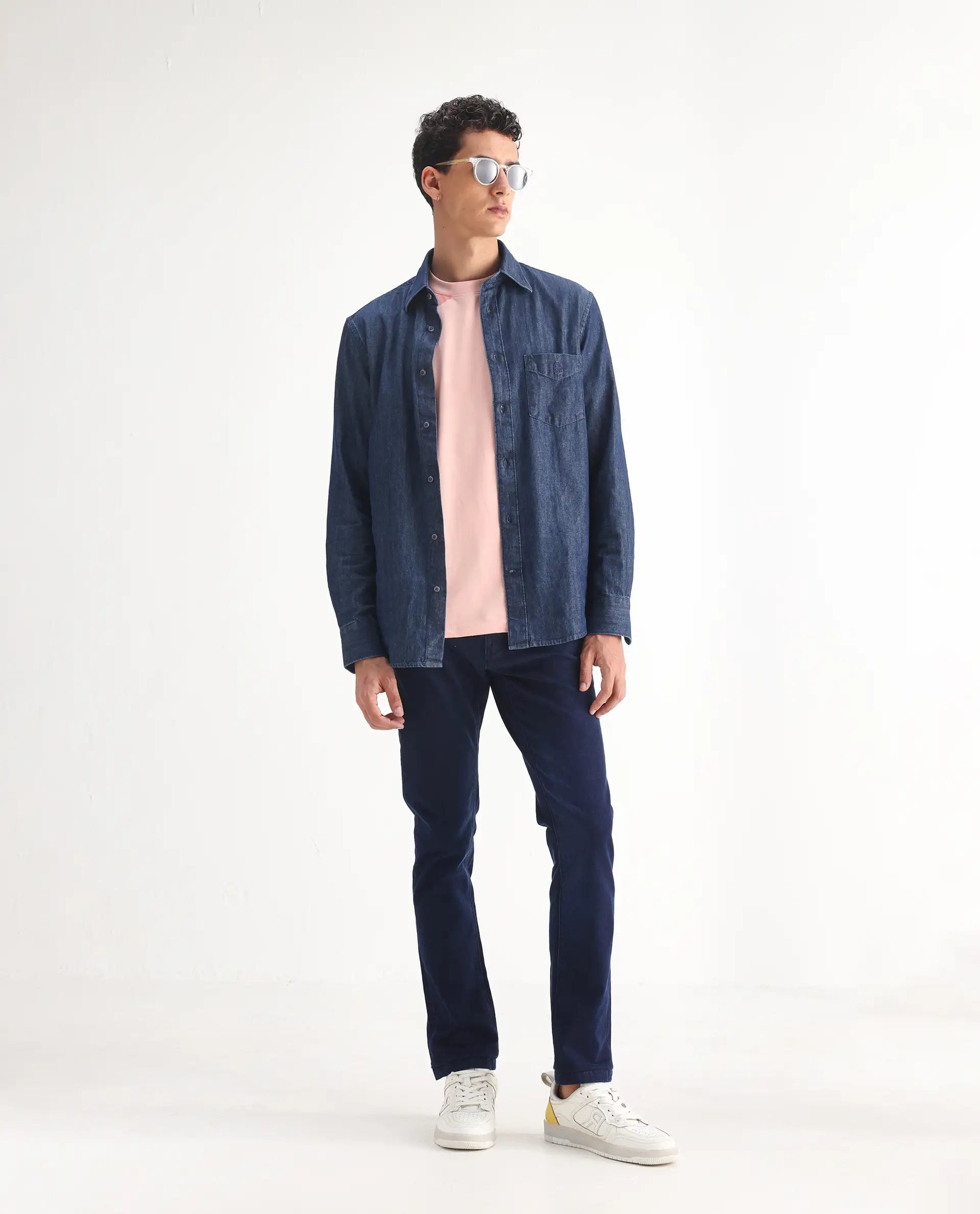 Rare Rabbit Men's Repp Blue Cotton Plain Hawk Slim Fit Jeans