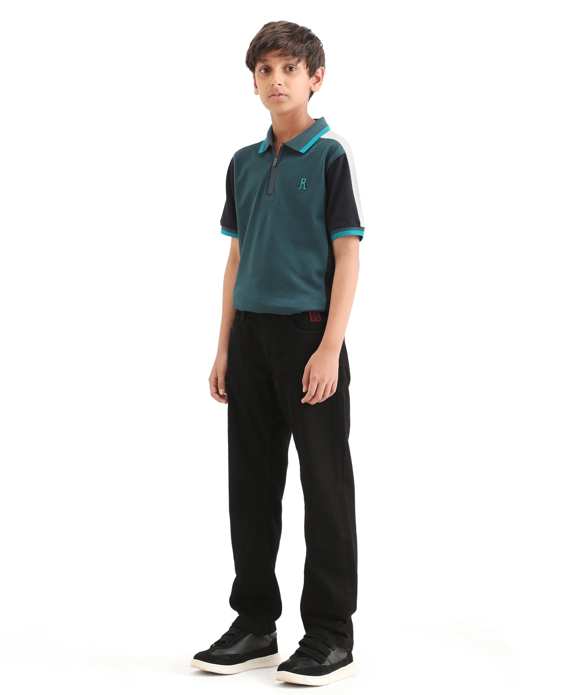 Rare Ones Kids Resto Black Cotton Blend Button And Zipper Closure Plain Regular Fit Jeans