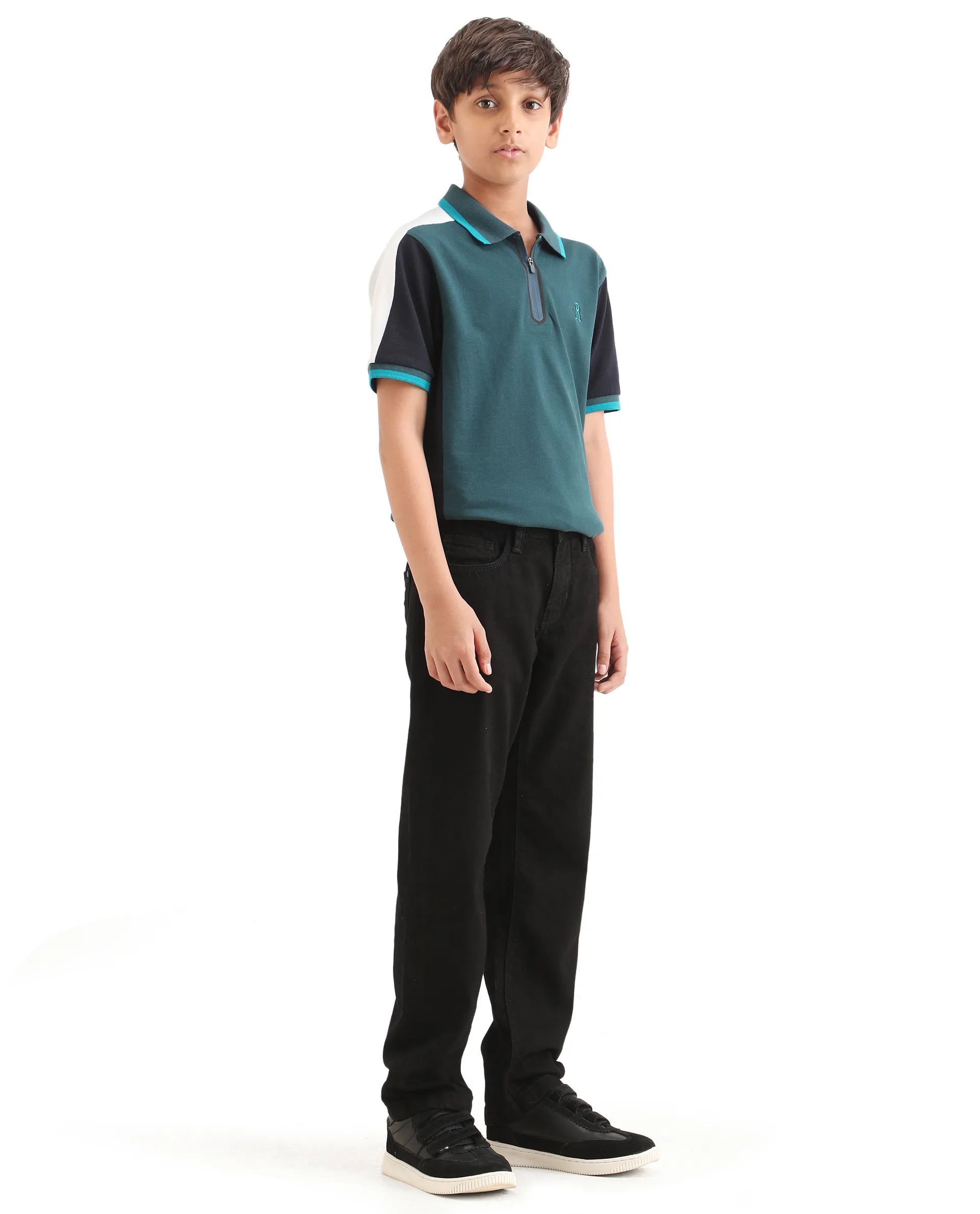 Rare Ones Kids Resto Black Cotton Blend Button And Zipper Closure Plain Regular Fit Jeans