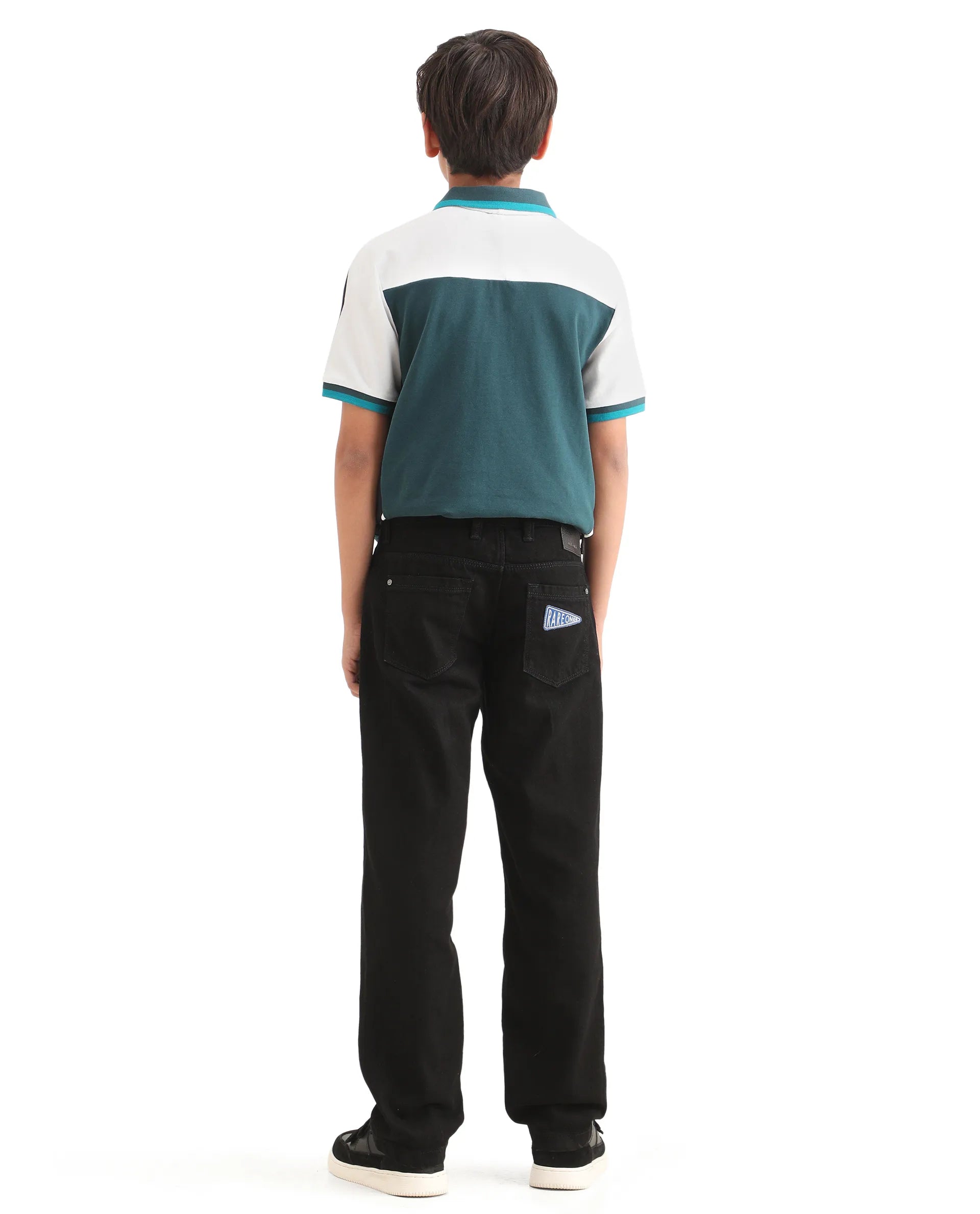 Rare Ones Kids Resto Black Cotton Blend Button And Zipper Closure Plain Regular Fit Jeans