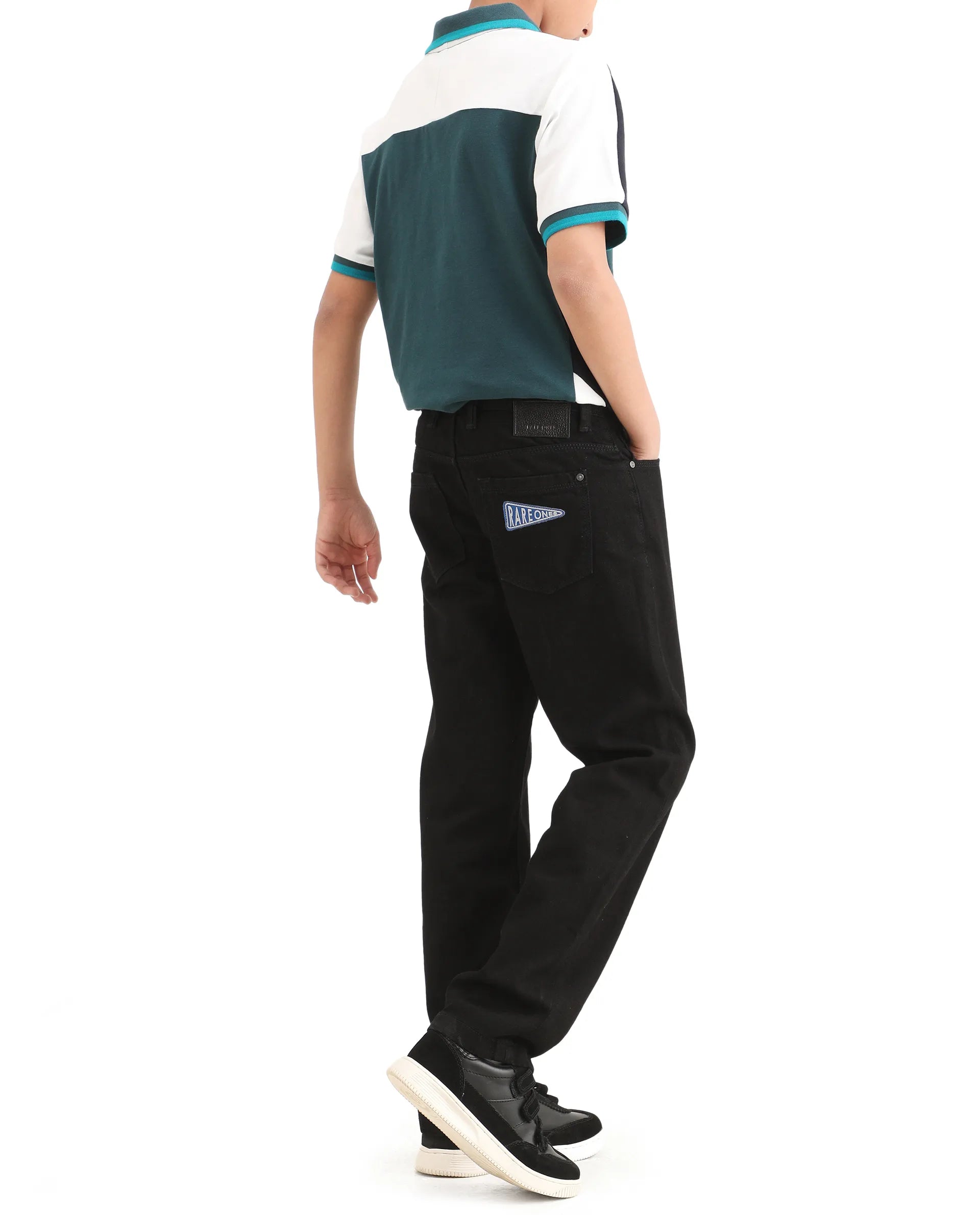 Rare Ones Kids Resto Black Cotton Blend Button And Zipper Closure Plain Regular Fit Jeans