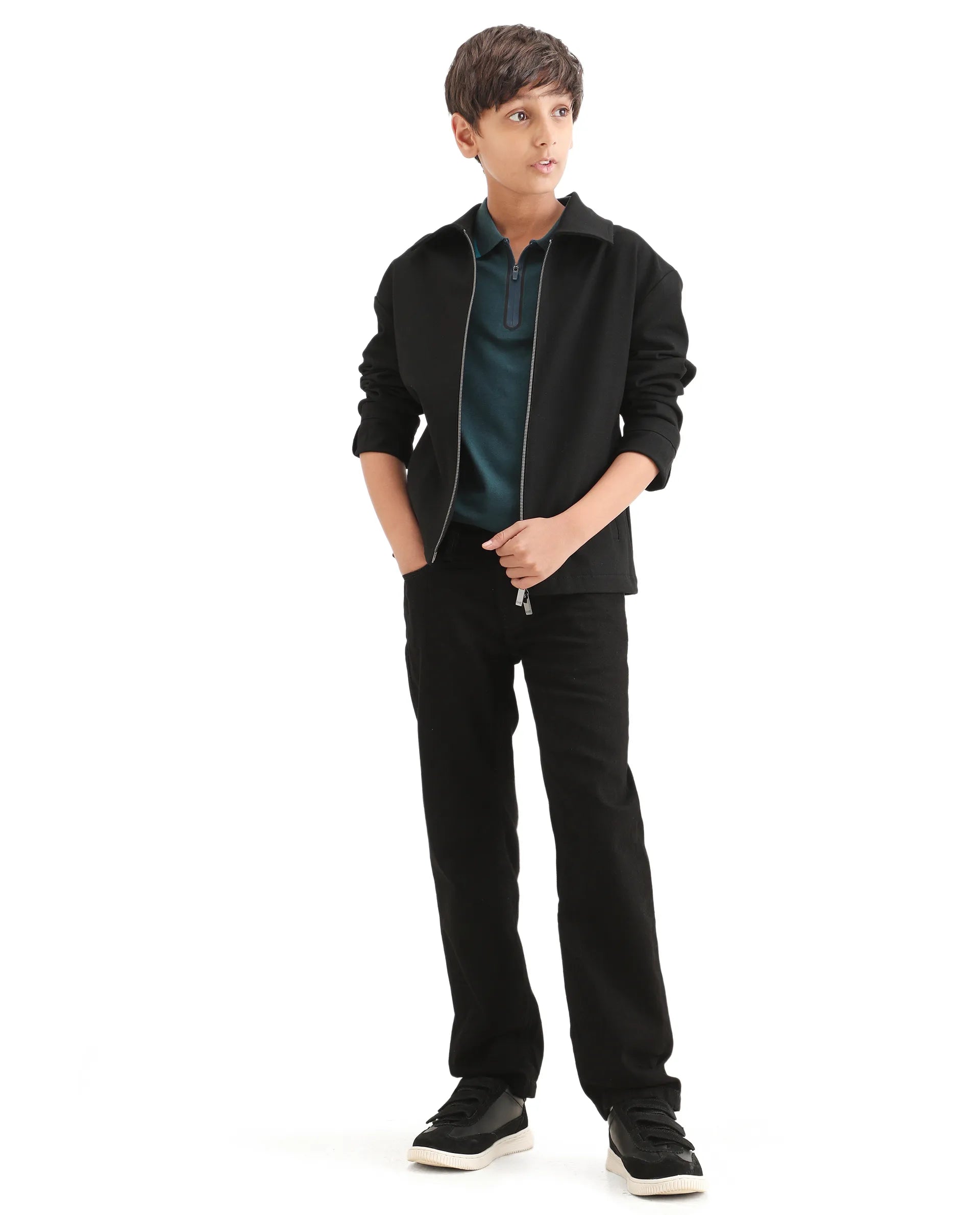 Rare Ones Kids Resto Black Cotton Blend Button And Zipper Closure Plain Regular Fit Jeans