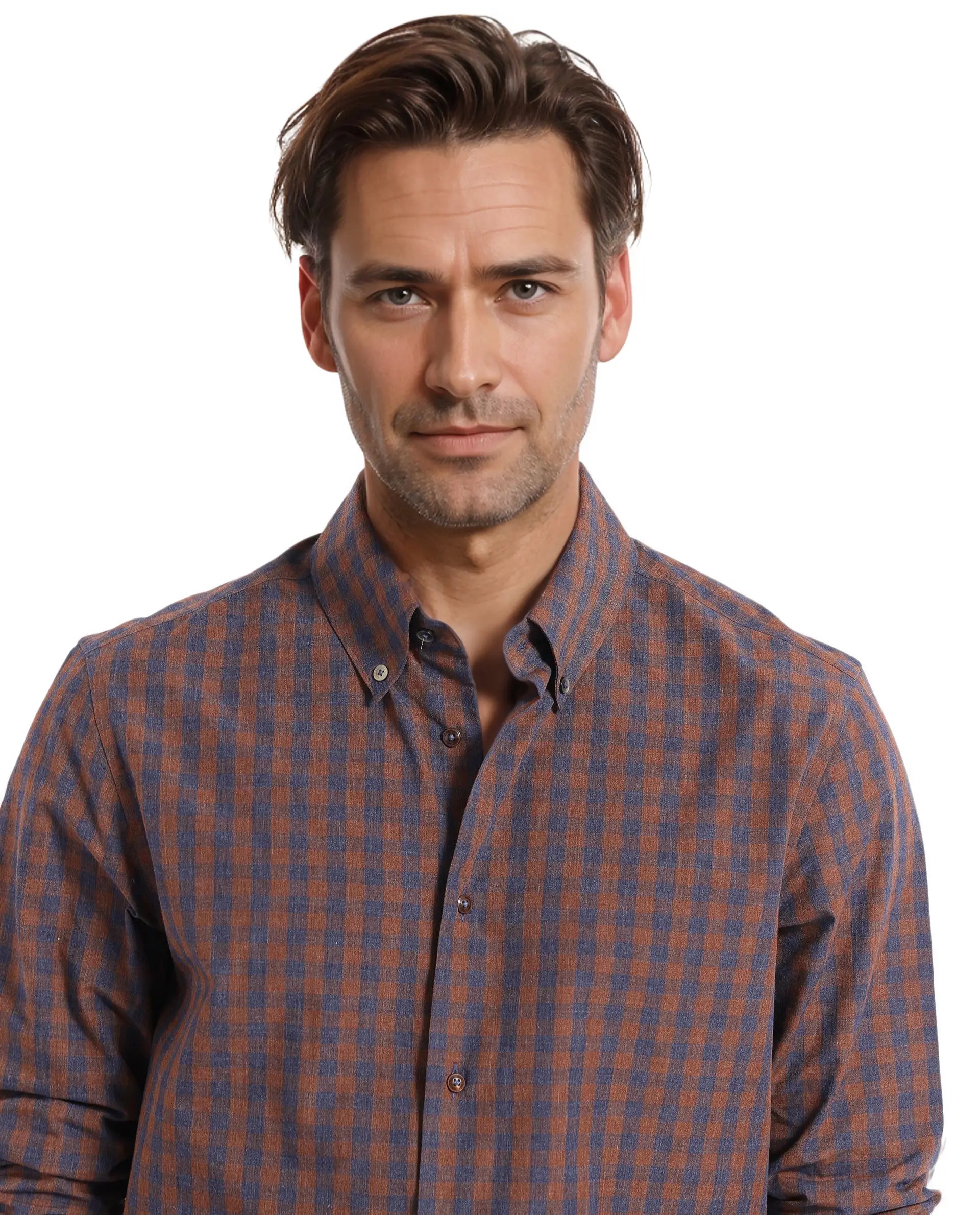 Rare Rabbit Men's Rettos Dark Brown Cotton Fabric Full Sleeve Collared Neck Regular Fit Checks Shirt