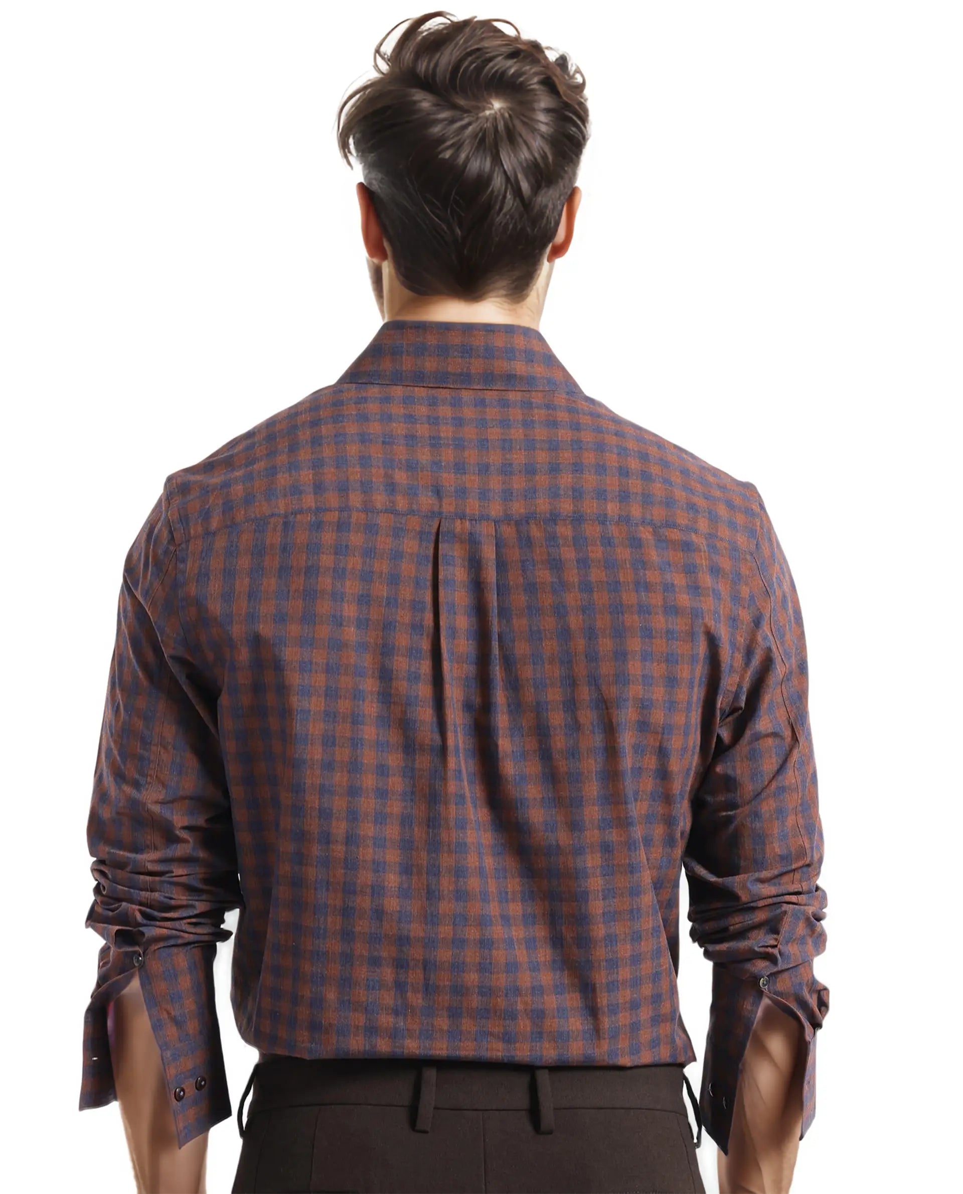 Rare Rabbit Men's Rettos Dark Brown Cotton Fabric Full Sleeve Collared Neck Regular Fit Checks Shirt