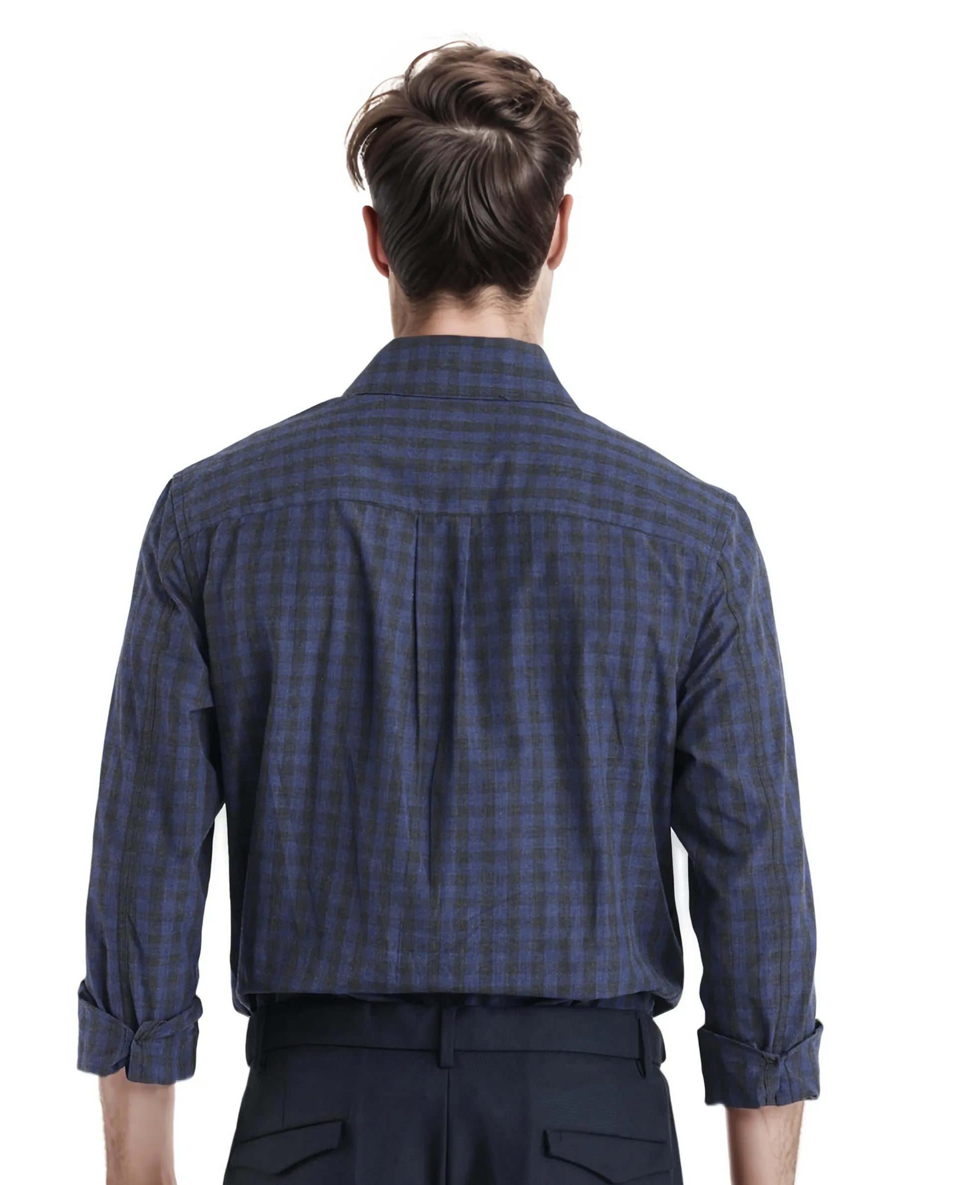 Rare Rabbit Men's Rettos Dark Navy Cotton Fabric Full Sleeve Collared Neck Oversized Fit Checks Shirt