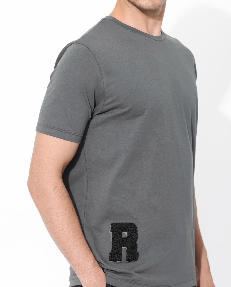 Rare Rabbit Articale Men's Rev Grey Cotton Lycra Fabric Short Sleeve Crew Neck Graphic Print T-Shirt
