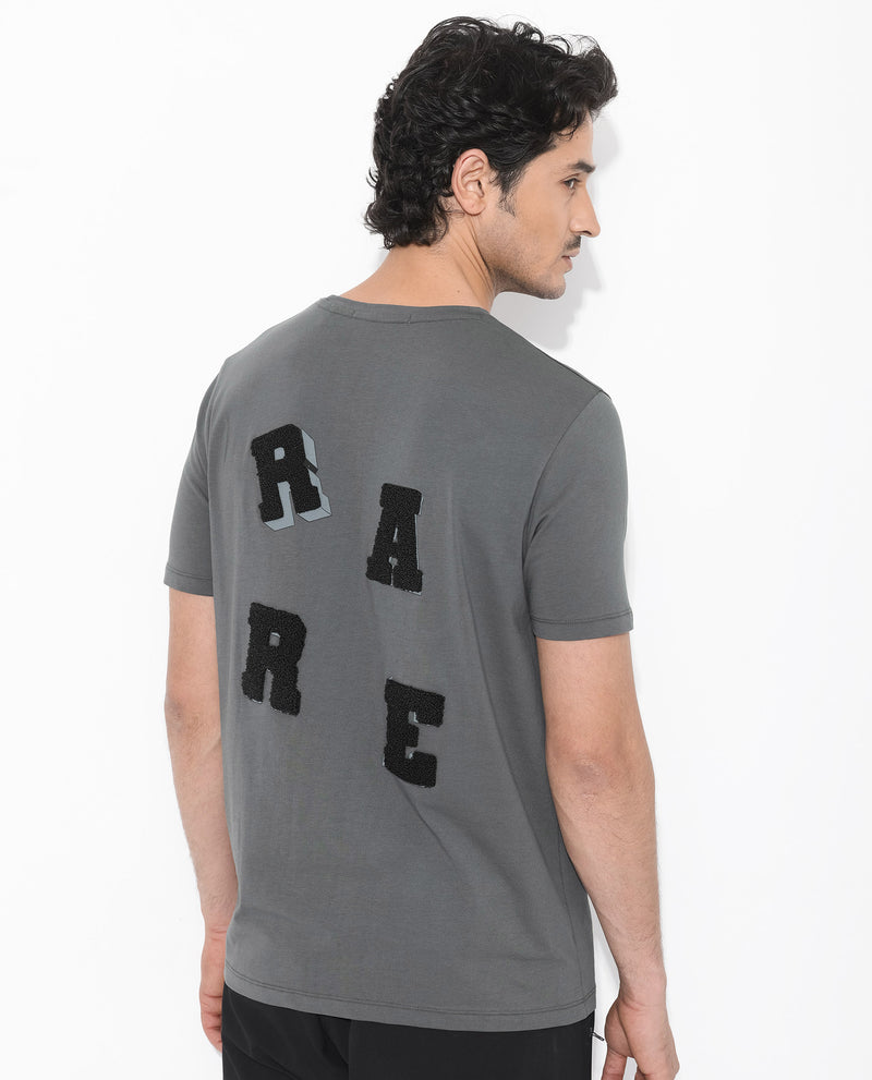 Rare Rabbit Articale Men's Rev Grey Cotton Lycra Fabric Short Sleeve Crew Neck Graphic Print T-Shirt