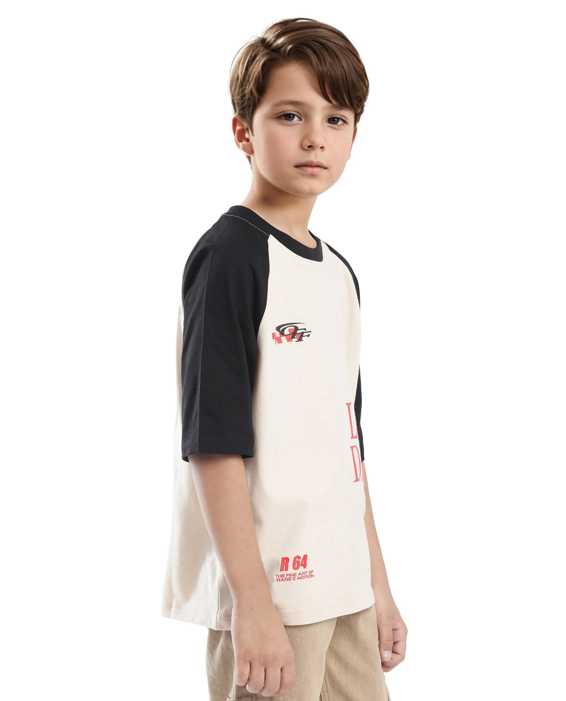 Rare Ones Kids Reva-K Light Beige Printed Slip-On Oversized Fit T-Shirt