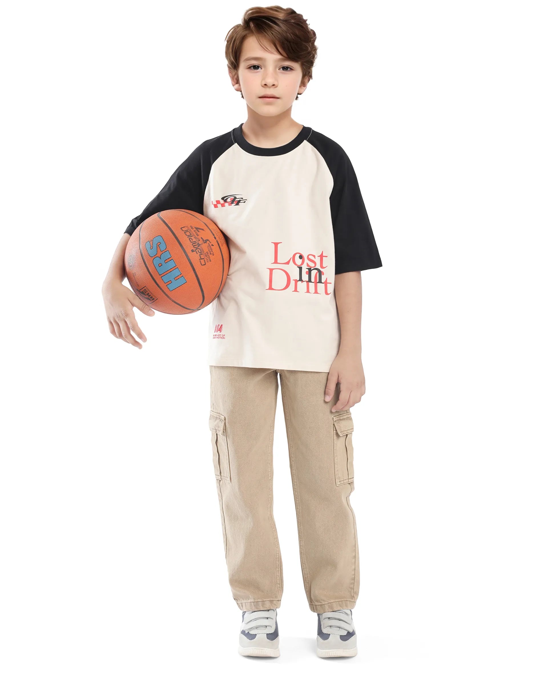 Rare Ones Kids Reva-K Light Beige Printed Slip-On Oversized Fit T-Shirt