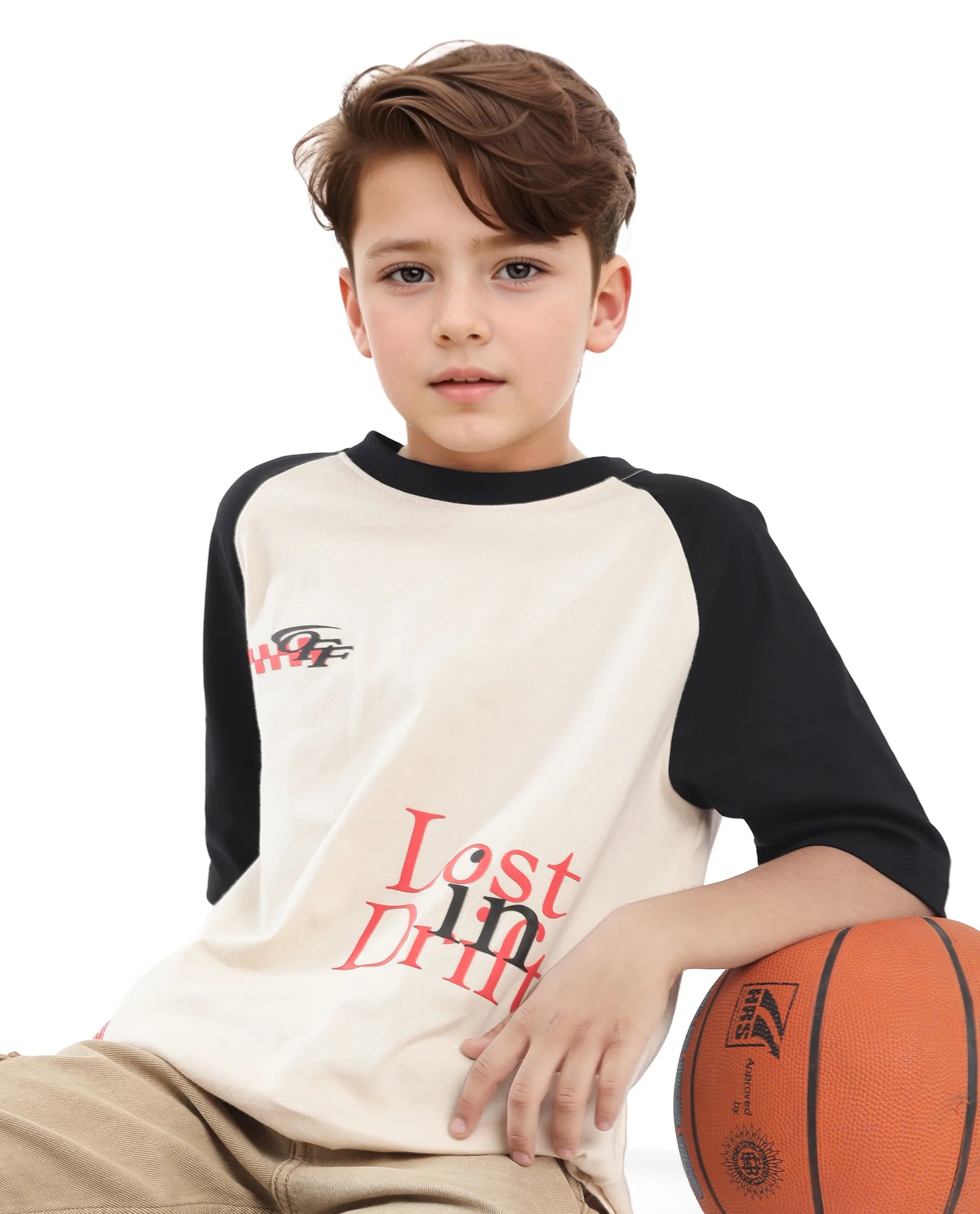 Rare Ones Kids Reva-K Light Beige Printed Slip-On Oversized Fit T-Shirt