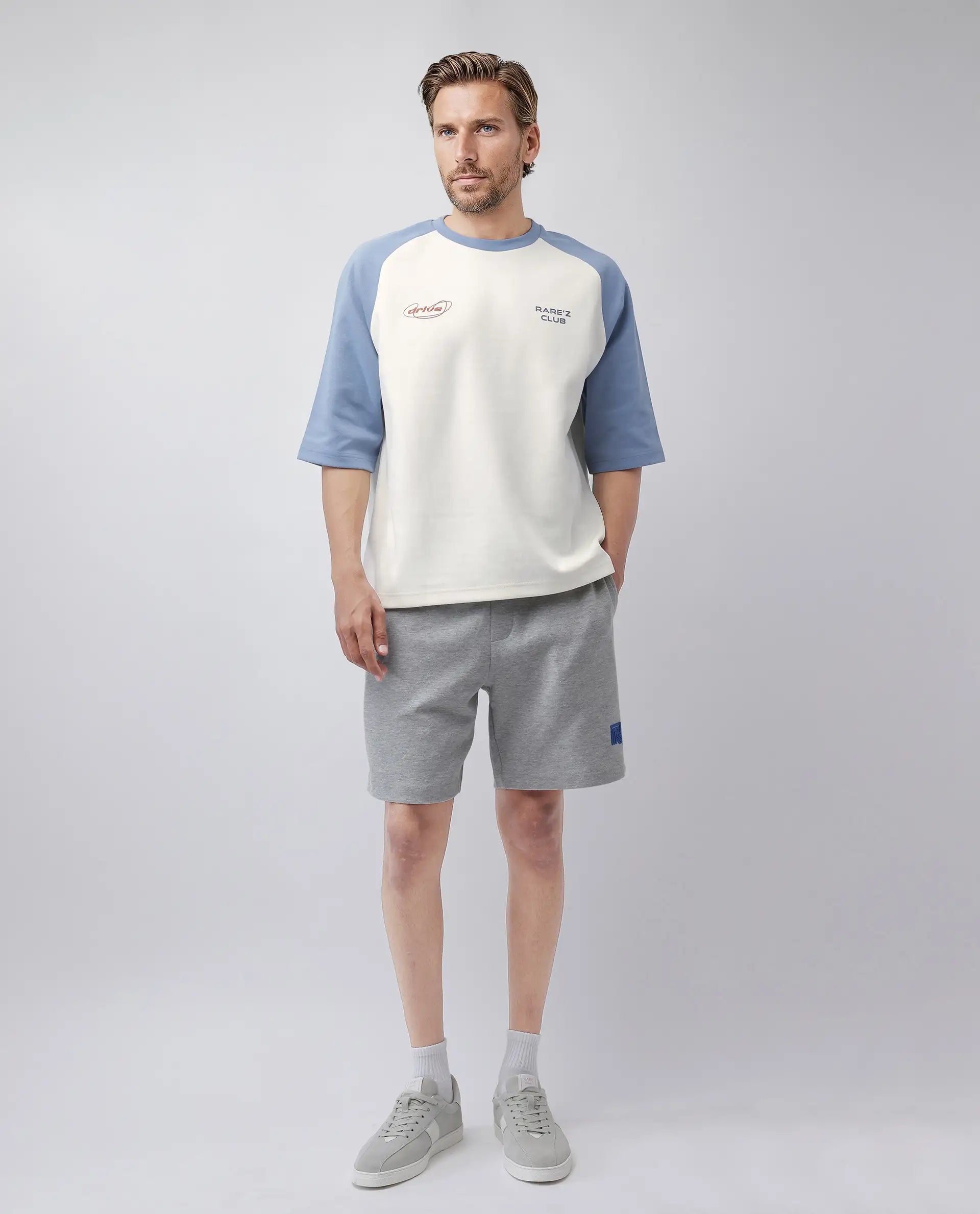 Rare Rabbit Men's Revalo Blue Cotton Blend Graphic Print Oversized Fit Half Sleeve Crew Neck T-Shirt