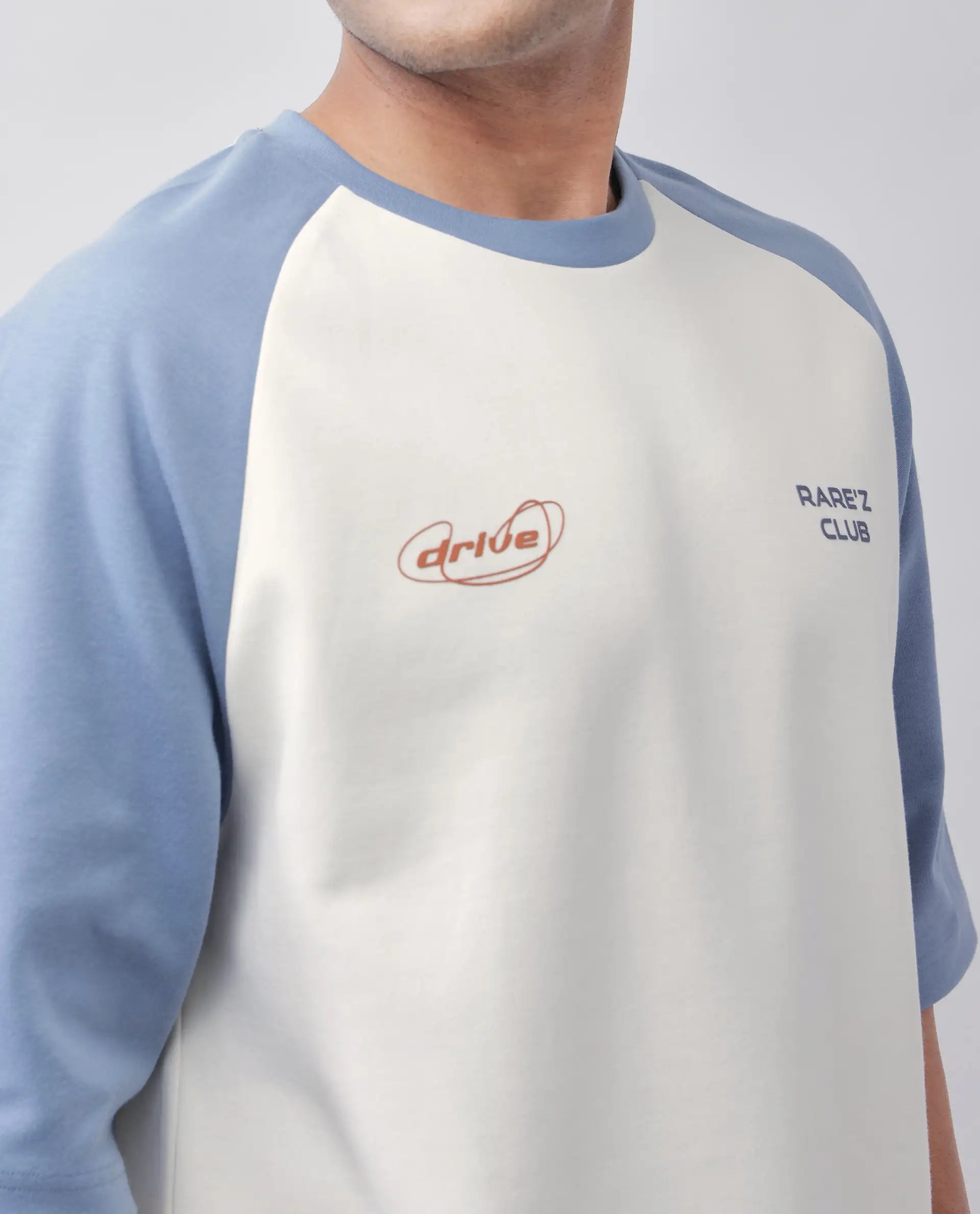 Rare Rabbit Men's Revalo Blue Cotton Blend Graphic Print Oversized Fit Half Sleeve Crew Neck T-Shirt