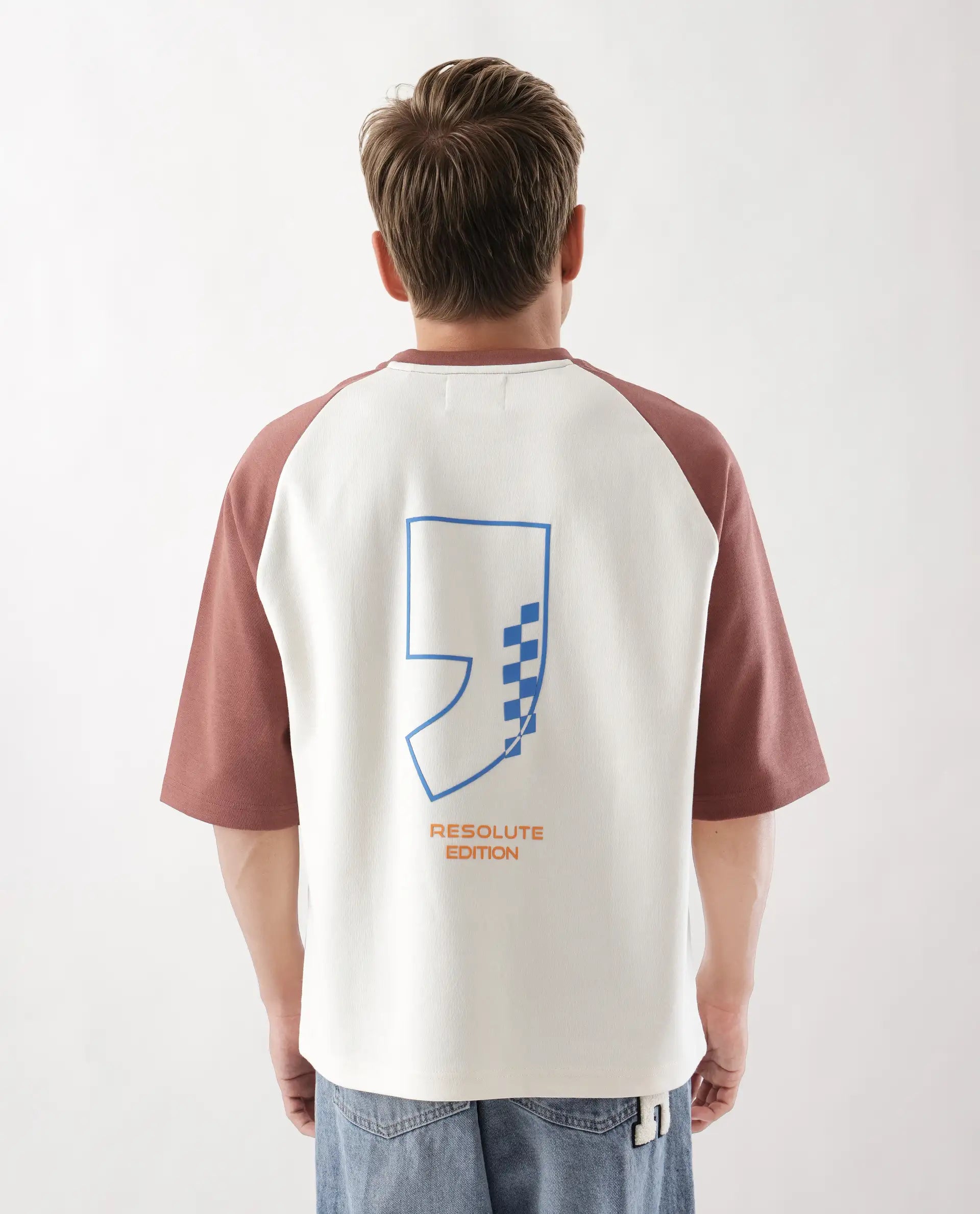 Rare Rabbit Men's Revalo Rust Cotton Blend Graphic Print Oversized Fit Half Sleeve Crew Neck T-Shirt