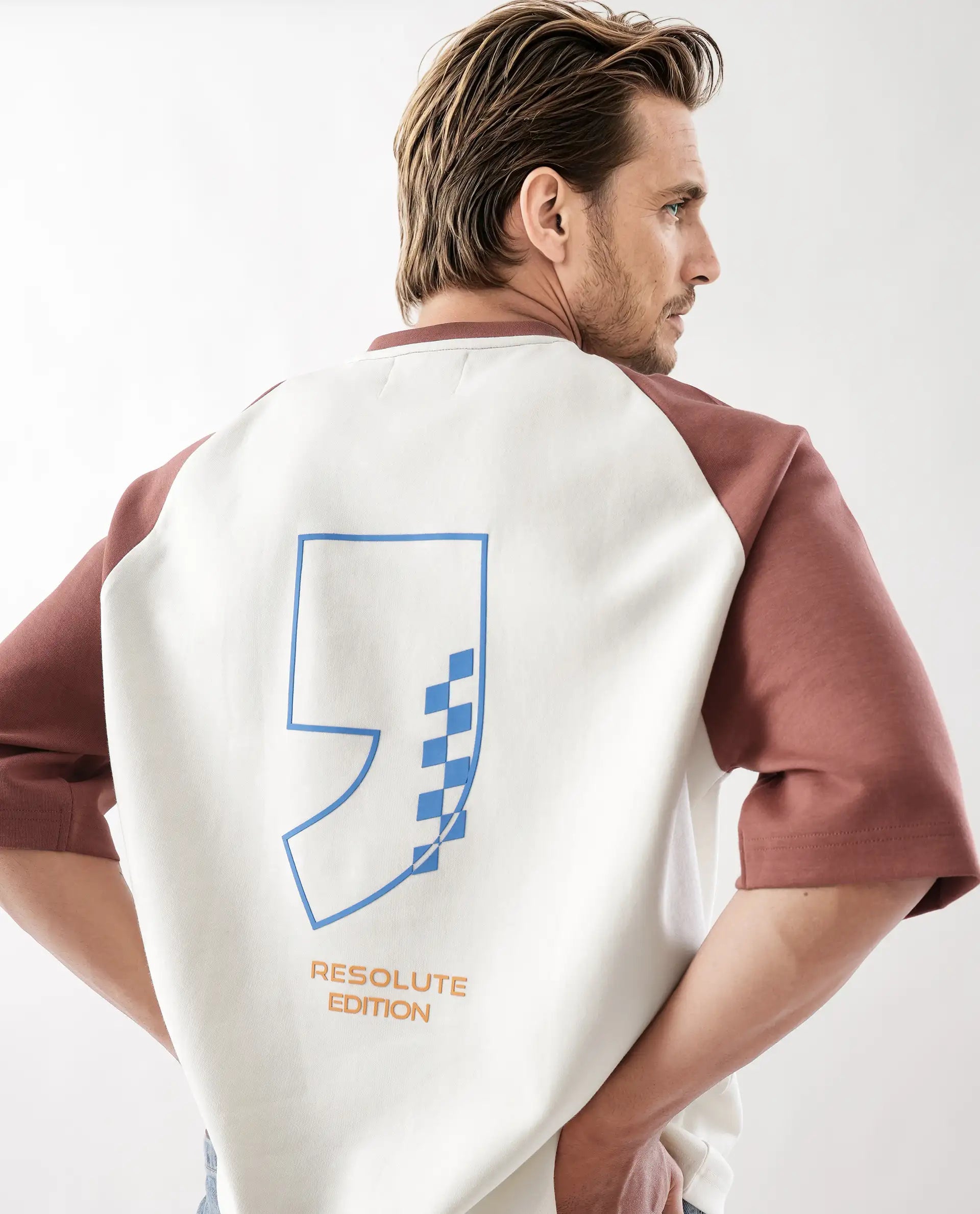 Rare Rabbit Men's Revalo Rust Cotton Blend Graphic Print Oversized Fit Half Sleeve Crew Neck T-Shirt