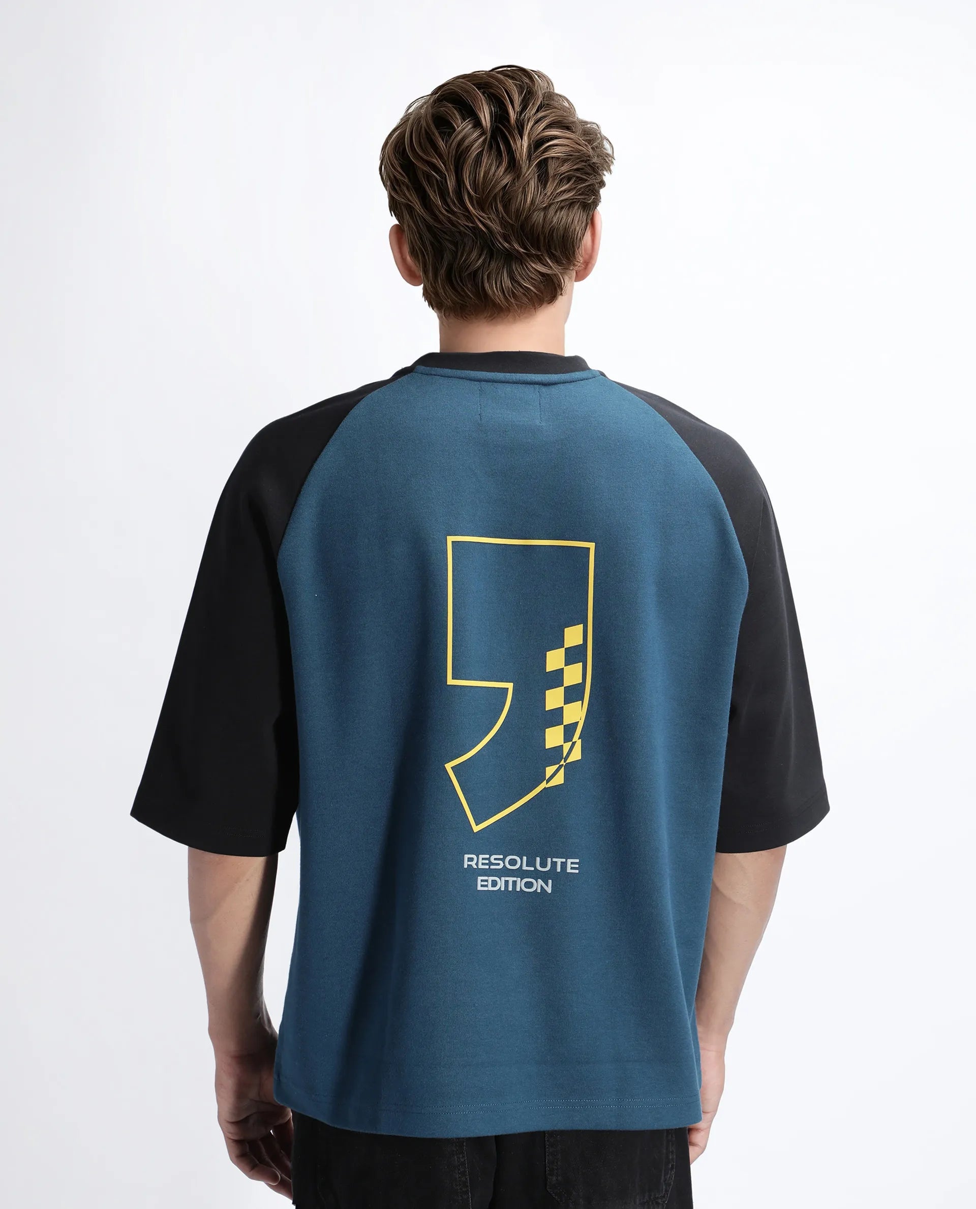 Rare Rabbit Men's Revalo Teal Cotton Blend Graphic Print Oversized Fit Half Sleeve Crew Neck T-Shirt