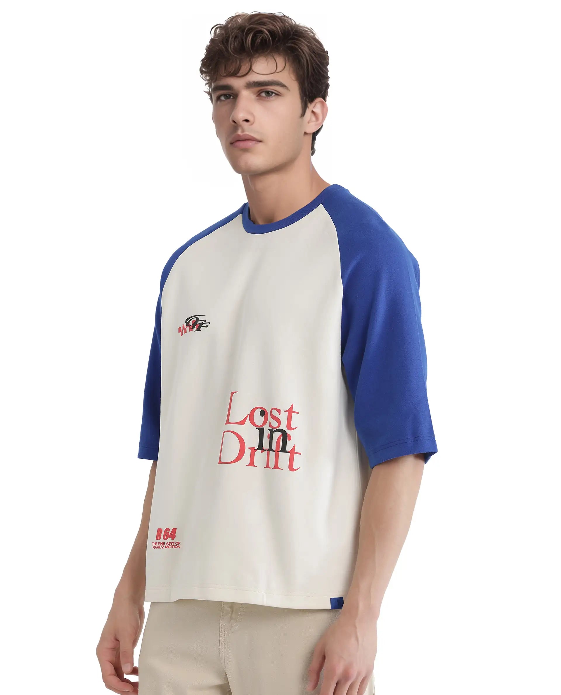 Rare Rabbit Men Reva Off White Cotton Poly Fabric Short Sleeve Crew Neck Oversized Fit HD Typography Print T-Shirt