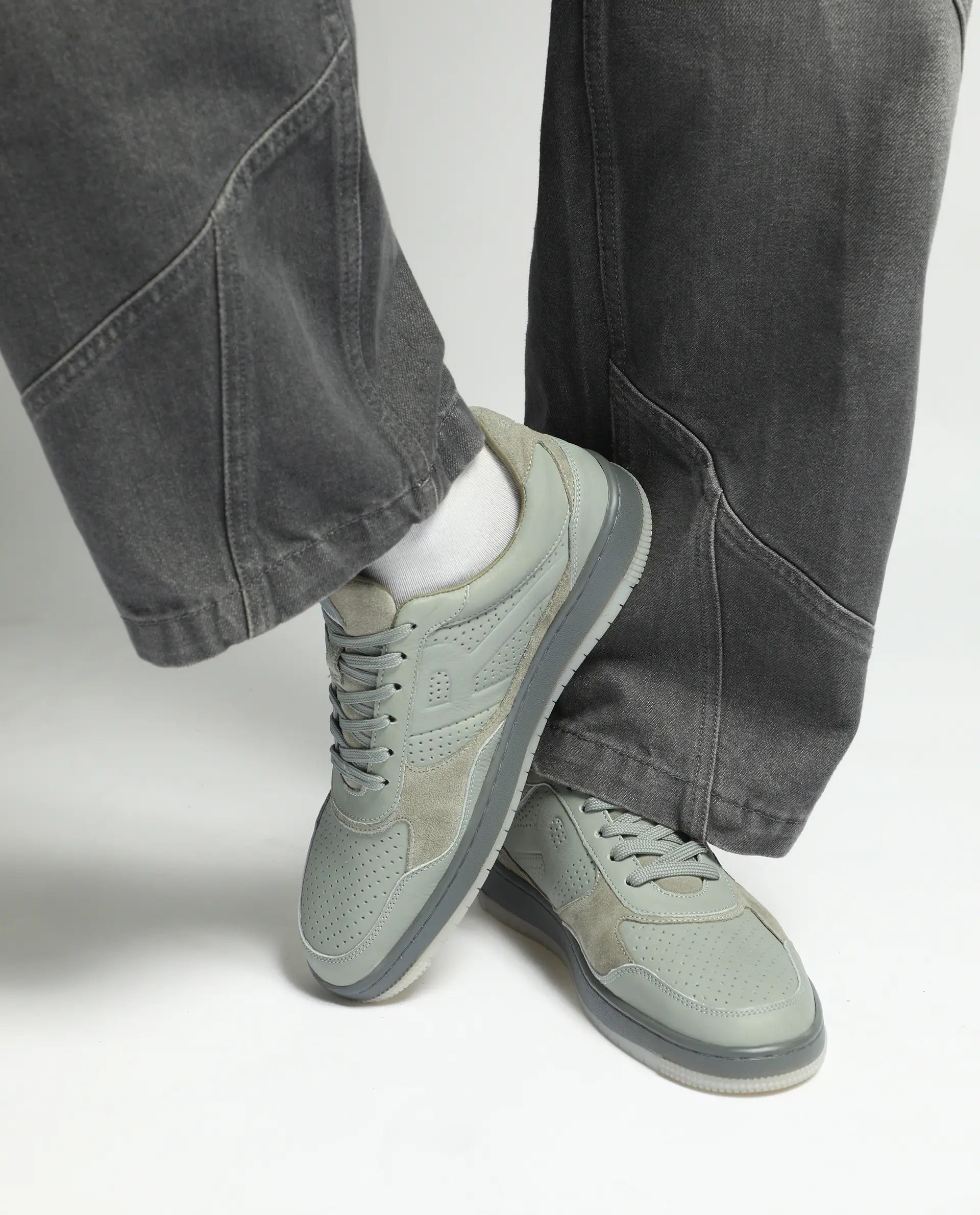 Rare Rabbit Men's Reven Sage Lace-Up Closure Leather Sneaker