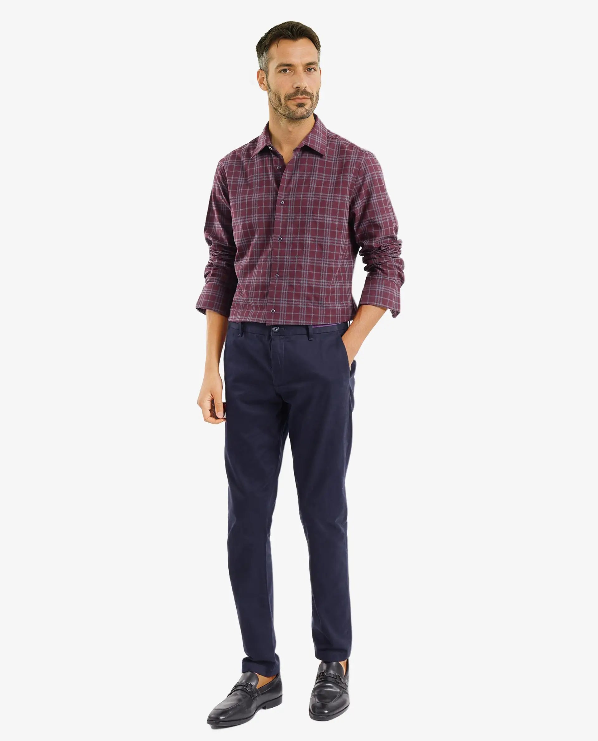 Rare Rabbit Men Revers Maroon Cotton Fabric Regular Collar Full Sleeve Regular Fit Check Shirt