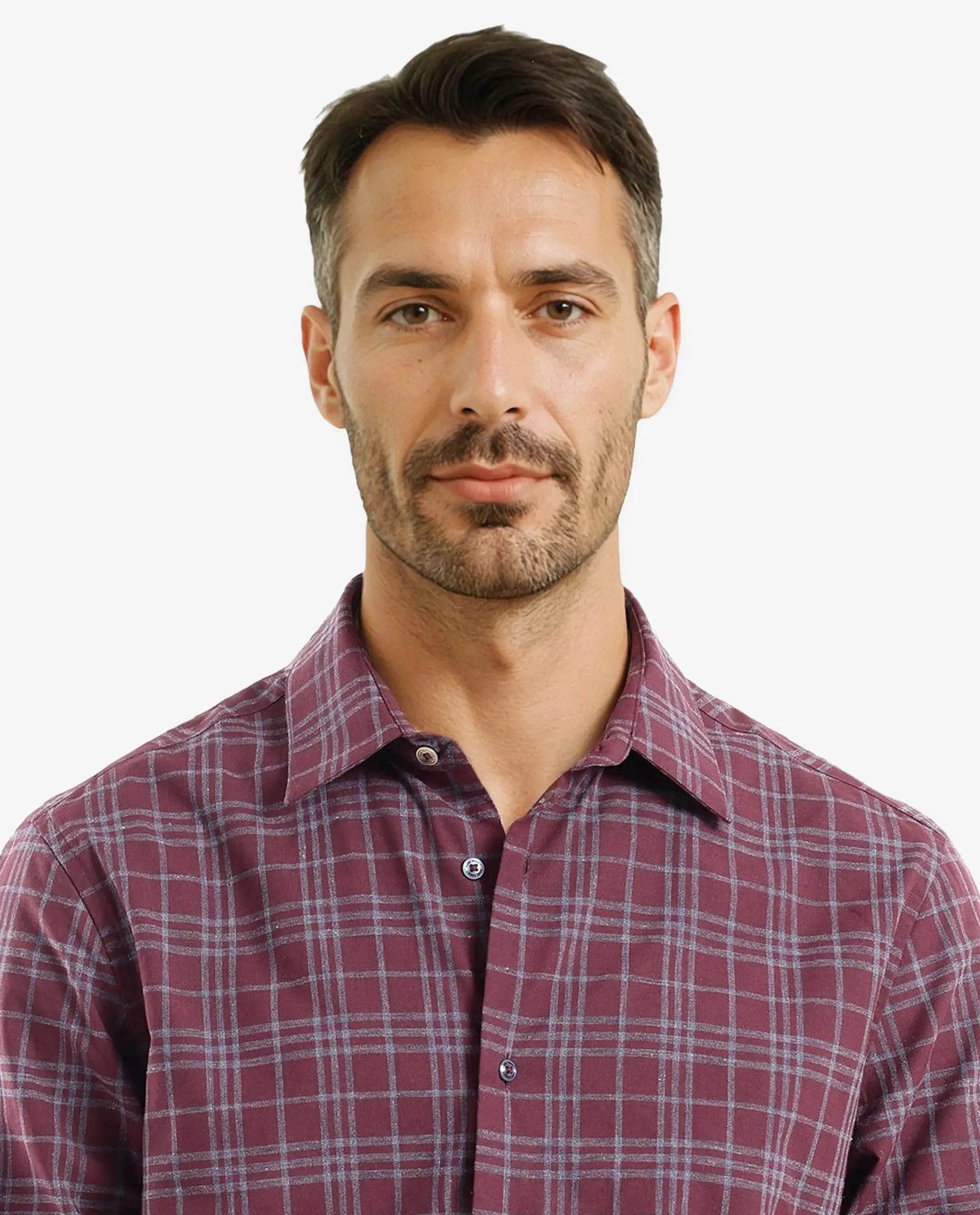 Rare Rabbit Men Revers Maroon Cotton Fabric Regular Collar Full Sleeve Regular Fit Check Shirt