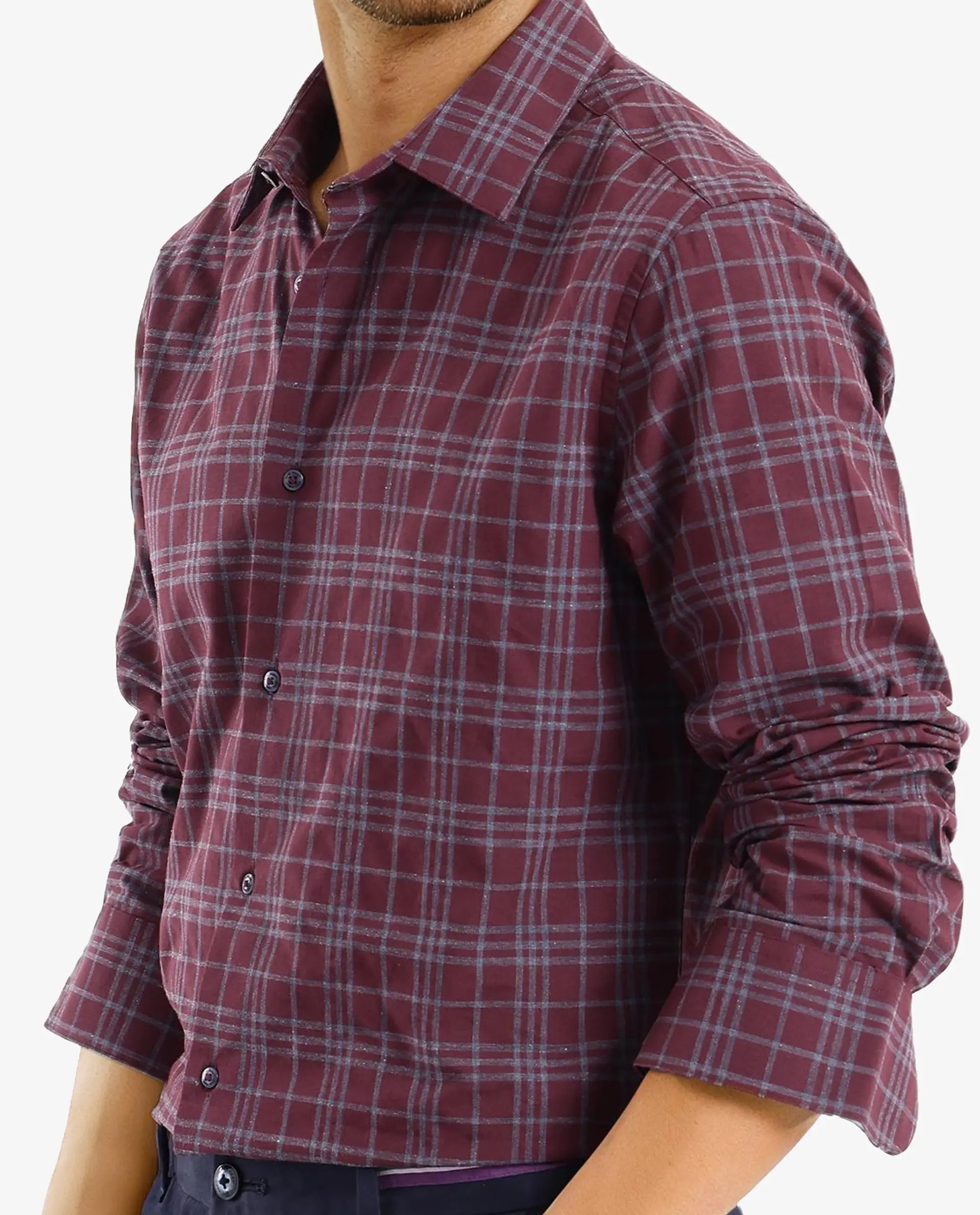 Rare Rabbit Men Revers Maroon Cotton Fabric Regular Collar Full Sleeve Regular Fit Check Shirt