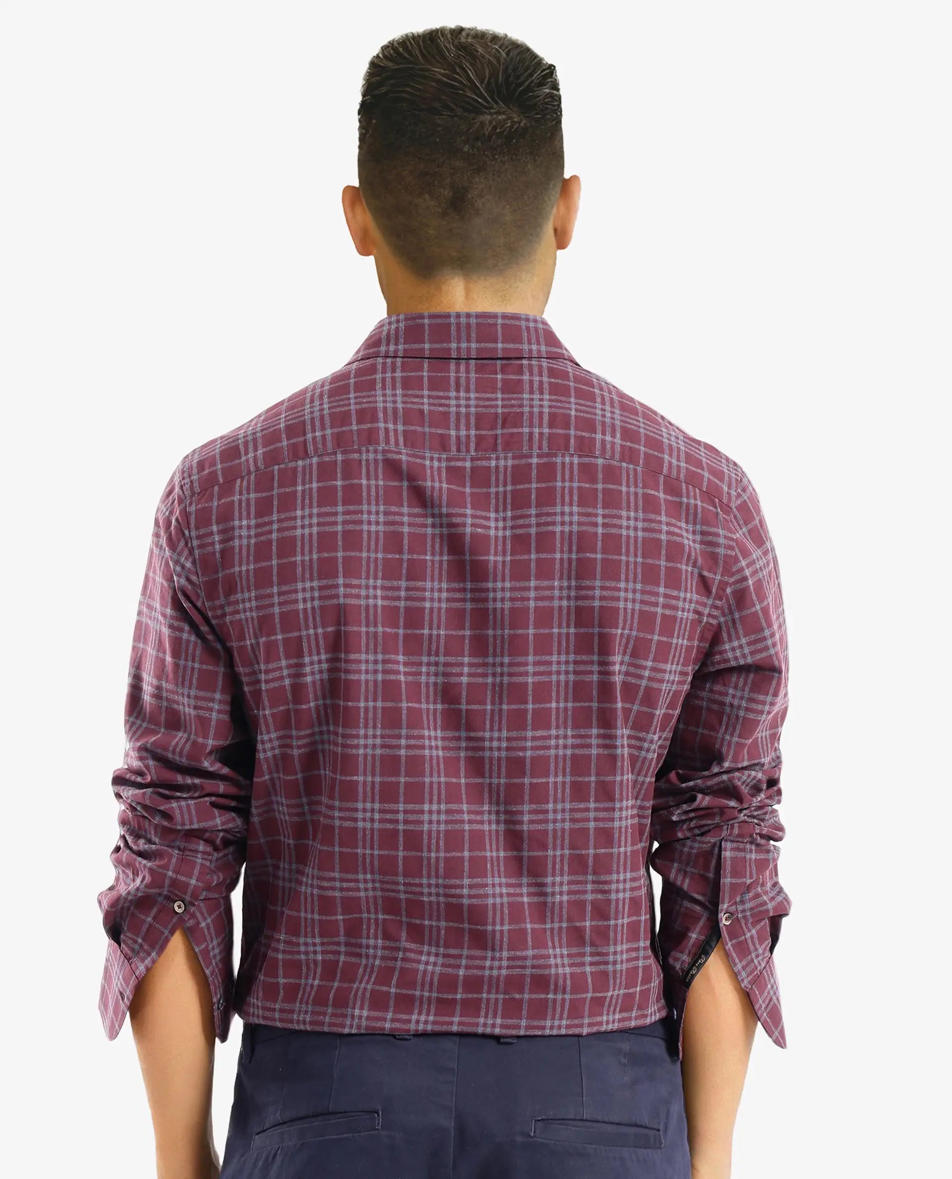 Rare Rabbit Men Revers Maroon Cotton Fabric Regular Collar Full Sleeve Regular Fit Check Shirt