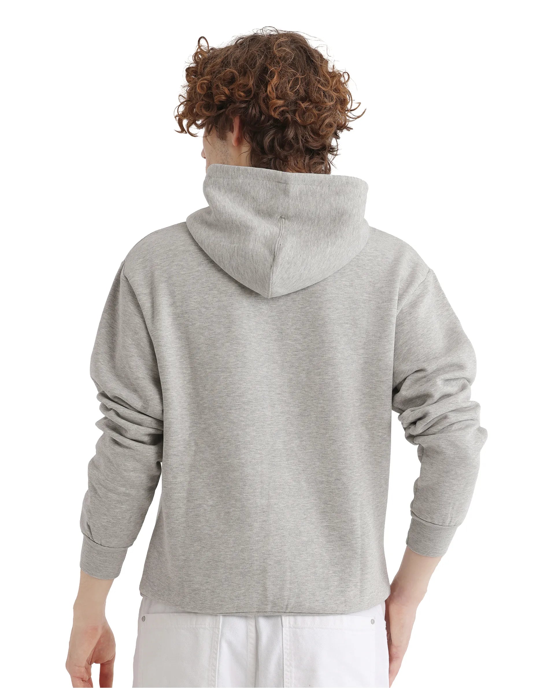 Rare Rabbit Men Rew-2 Melange Grey Full Sleeve Cotton Polyester Fabric Full Sleeve Crew Neck Regular Fit Graphic Flock Print Sweatshirt