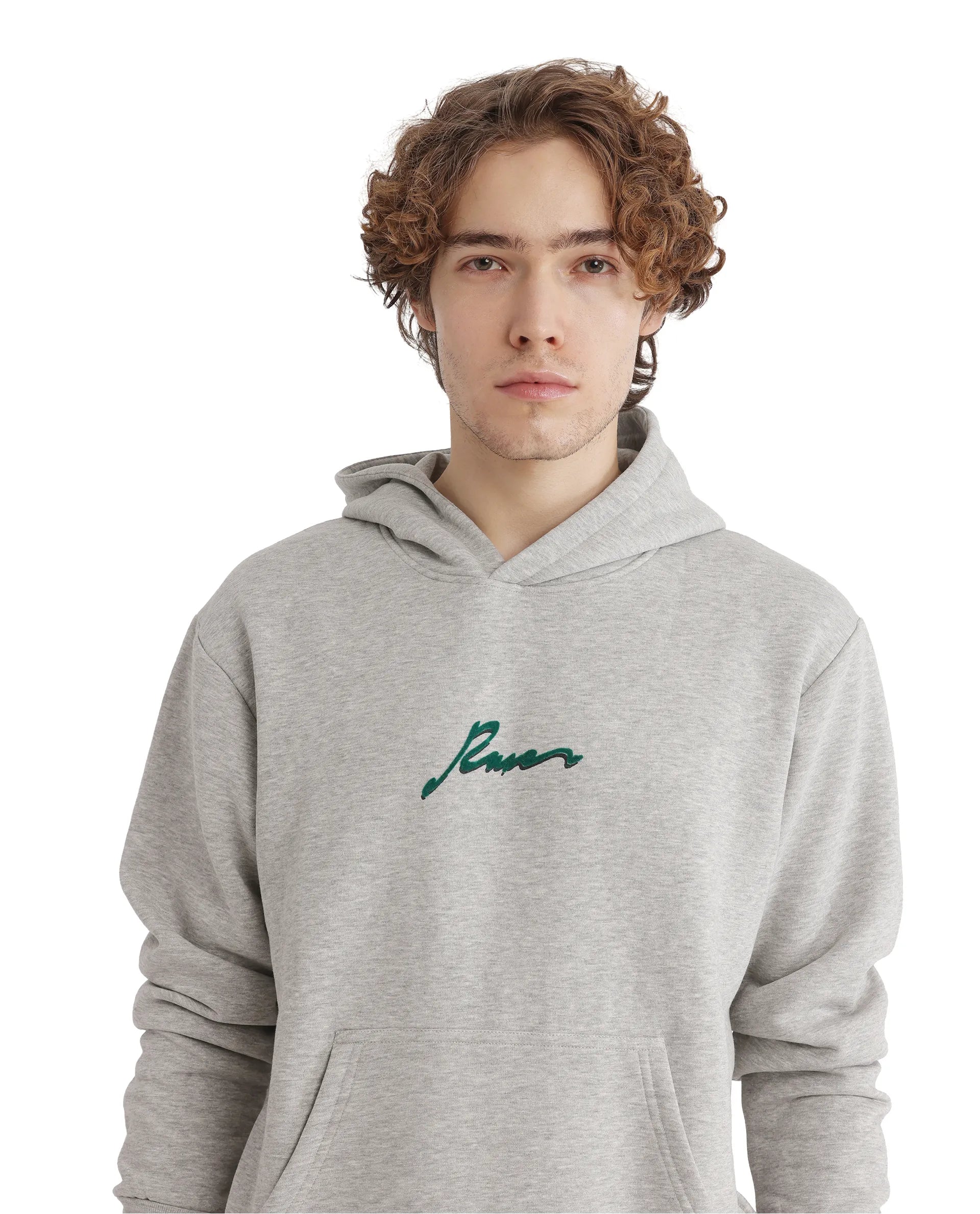 Rare Rabbit Men Rew-2 Melange Grey Full Sleeve Cotton Polyester Fabric Full Sleeve Crew Neck Regular Fit Graphic Flock Print Sweatshirt