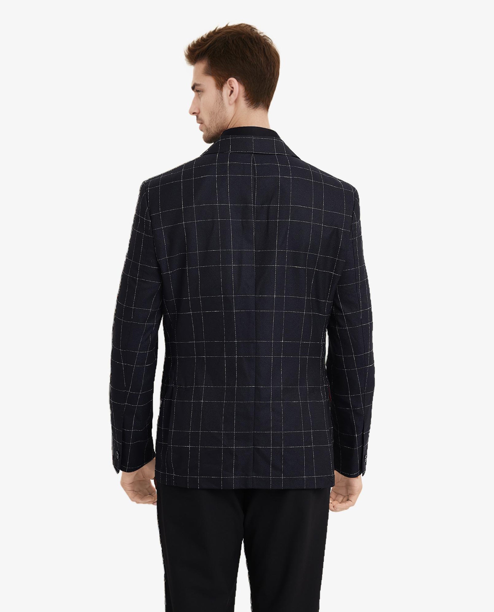 Rare Rabbit Men's Rewind Navy Full Sleeves Tailored Fit Windowpane Check Blazer