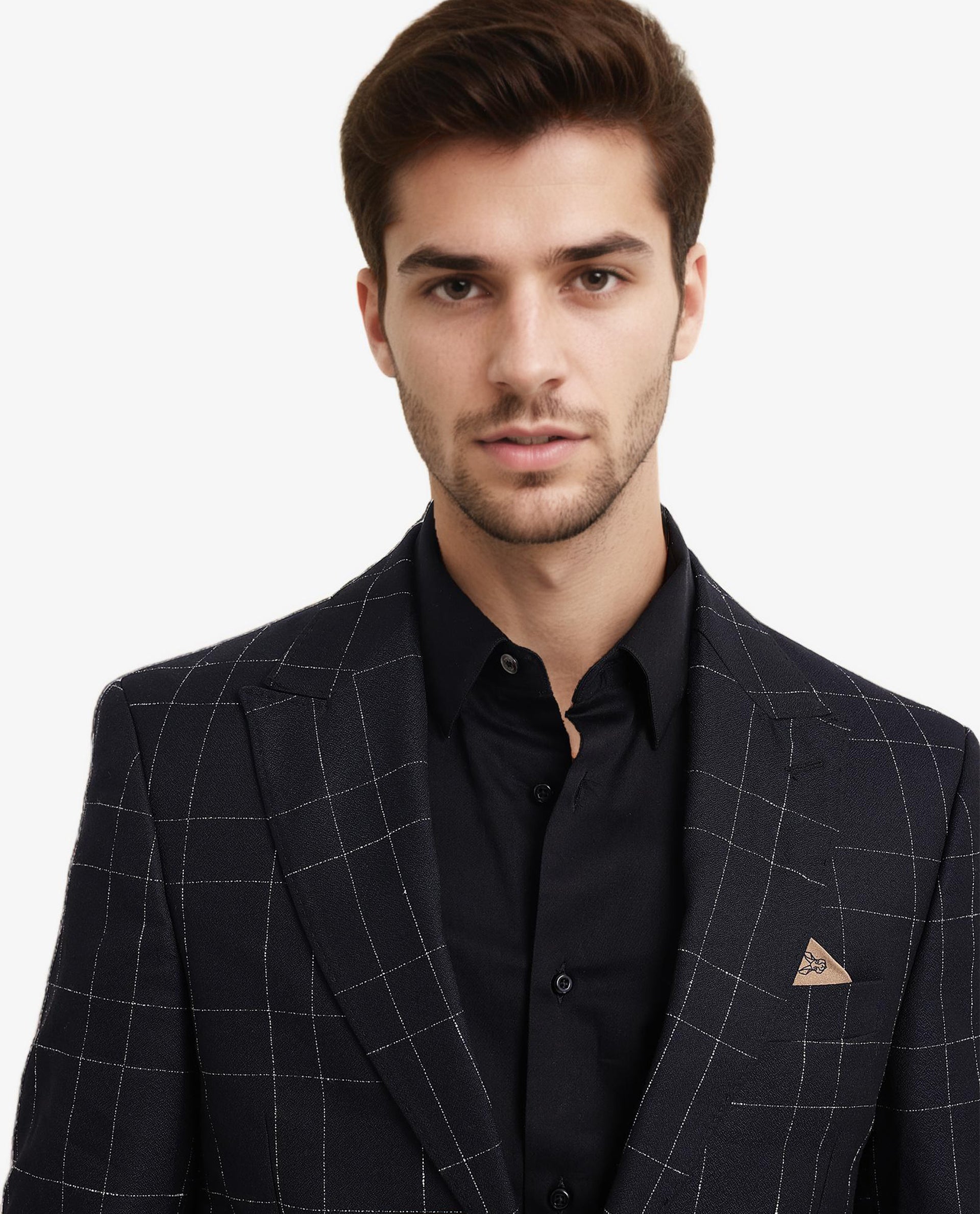 Rare Rabbit Men's Rewind Navy Full Sleeves Tailored Fit Windowpane Check Blazer