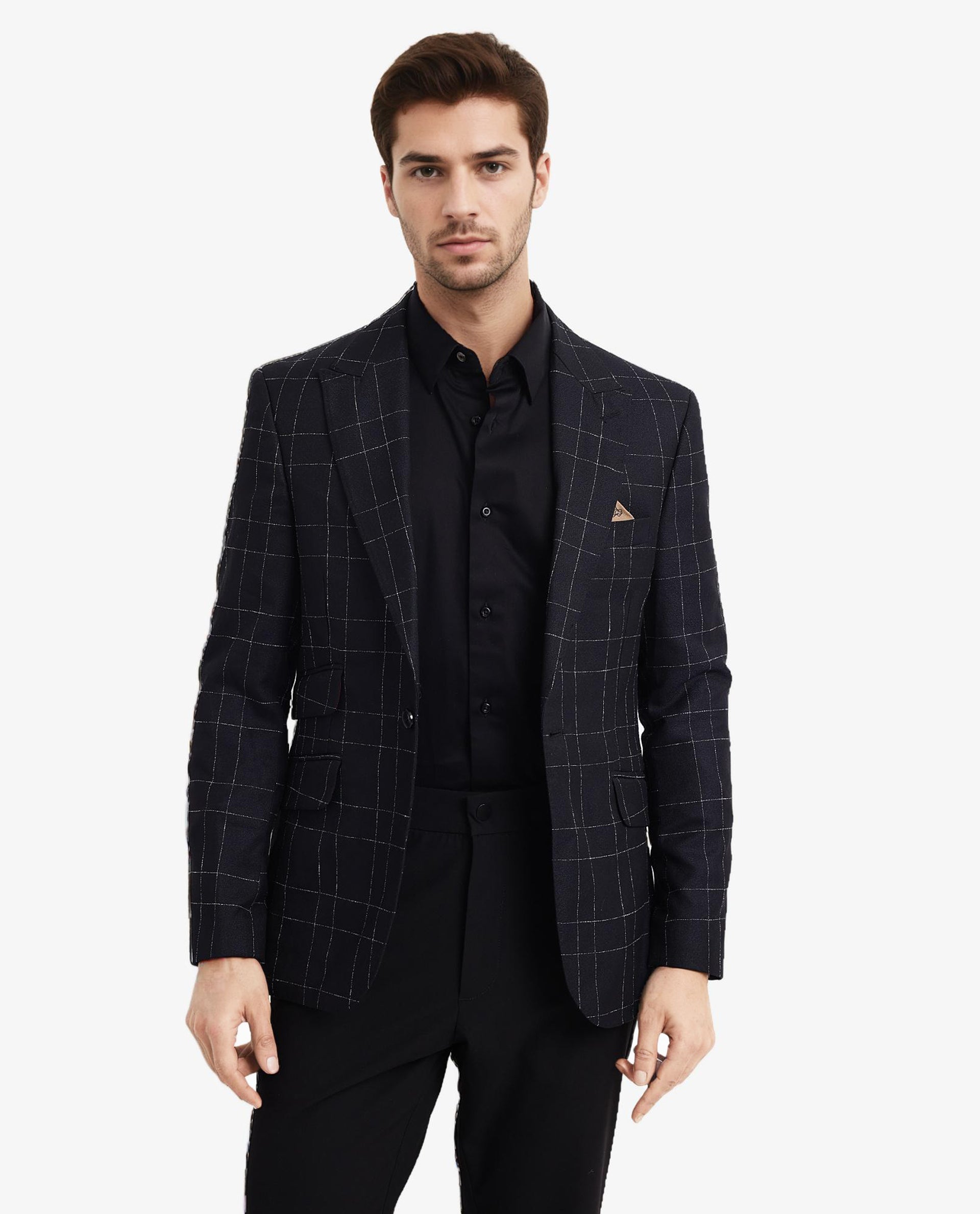 Rare Rabbit Men's Rewind Navy Full Sleeves Tailored Fit Windowpane Check Blazer