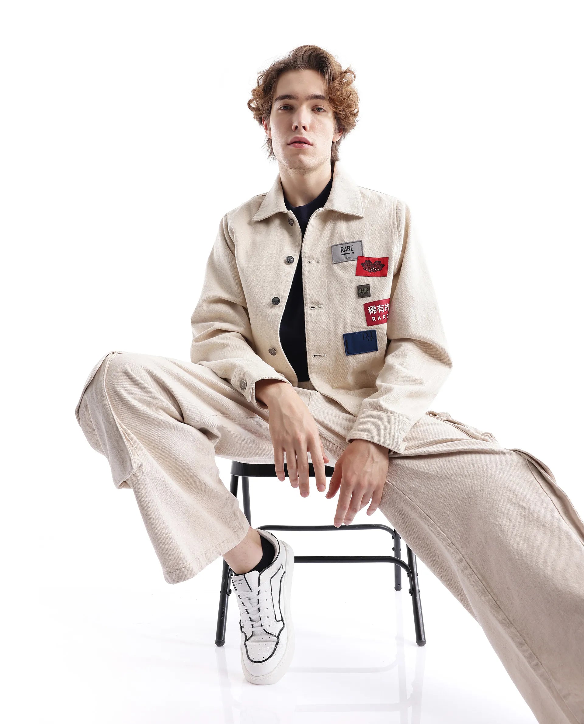 Rare Rabbit Men Rewq Off White Cotton Fabric Collared Neck Jacket