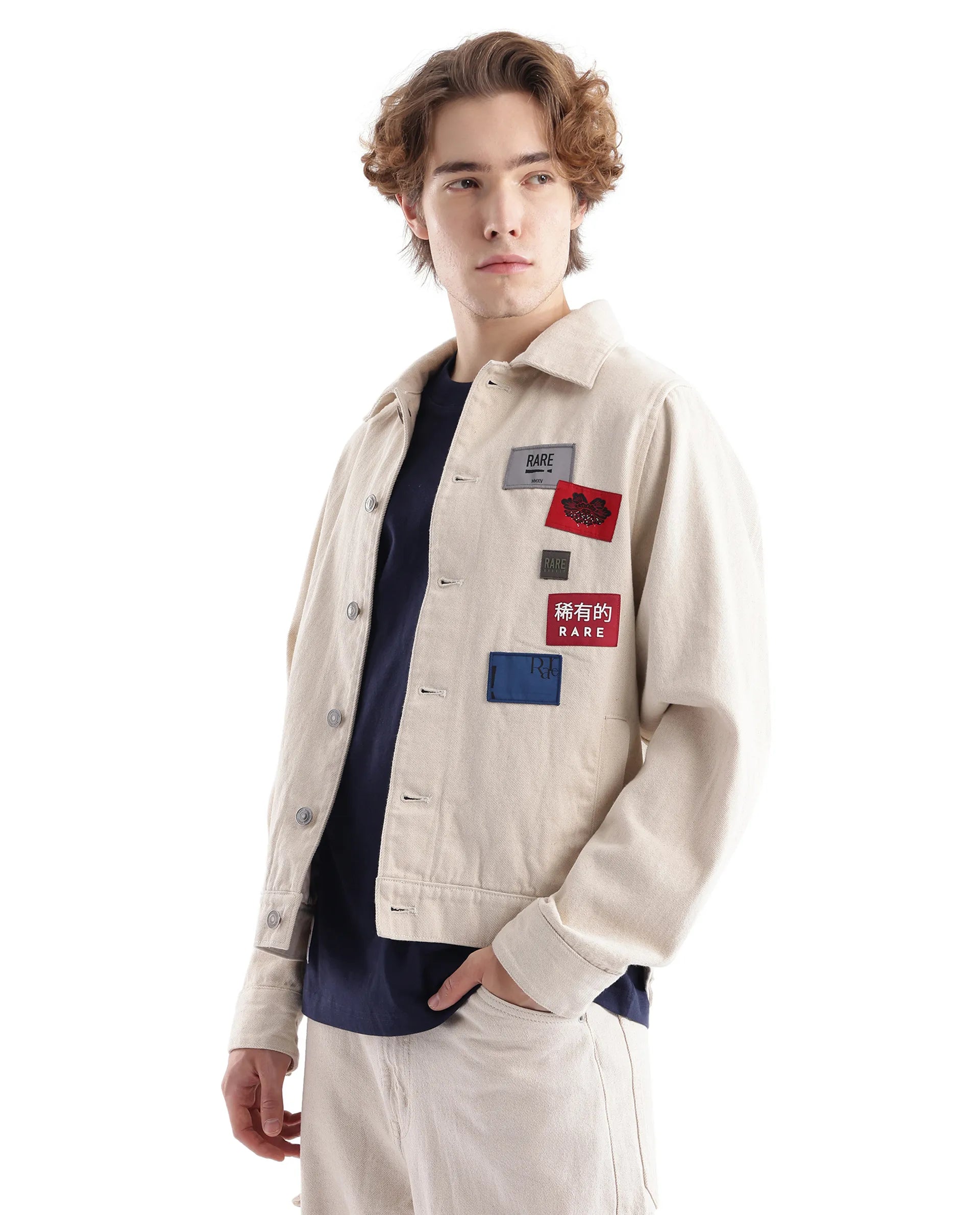 Rare Rabbit Men Rewq Off White Cotton Fabric Collared Neck Jacket