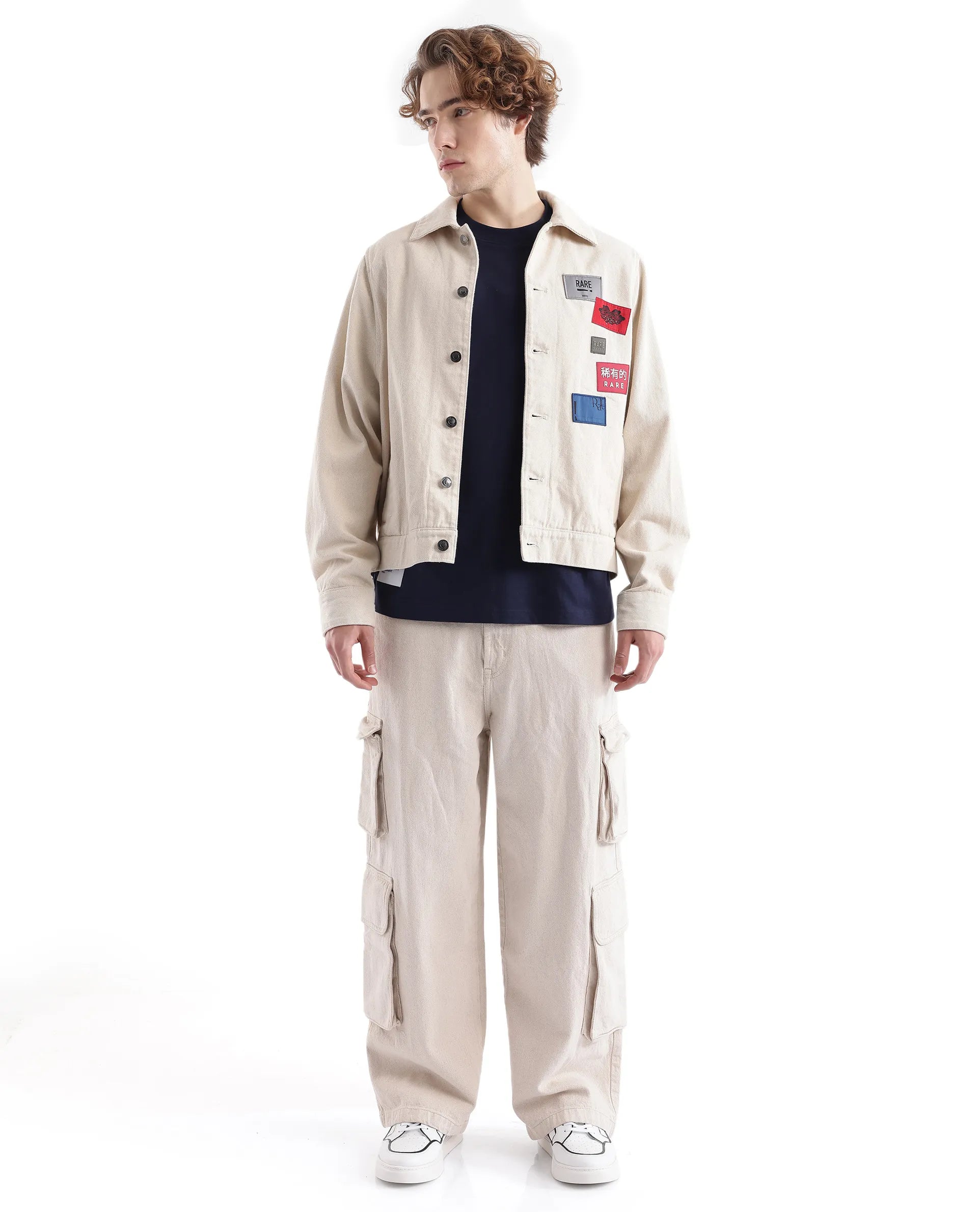 Rare Rabbit Men Rewq Off White Cotton Fabric Collared Neck Jacket