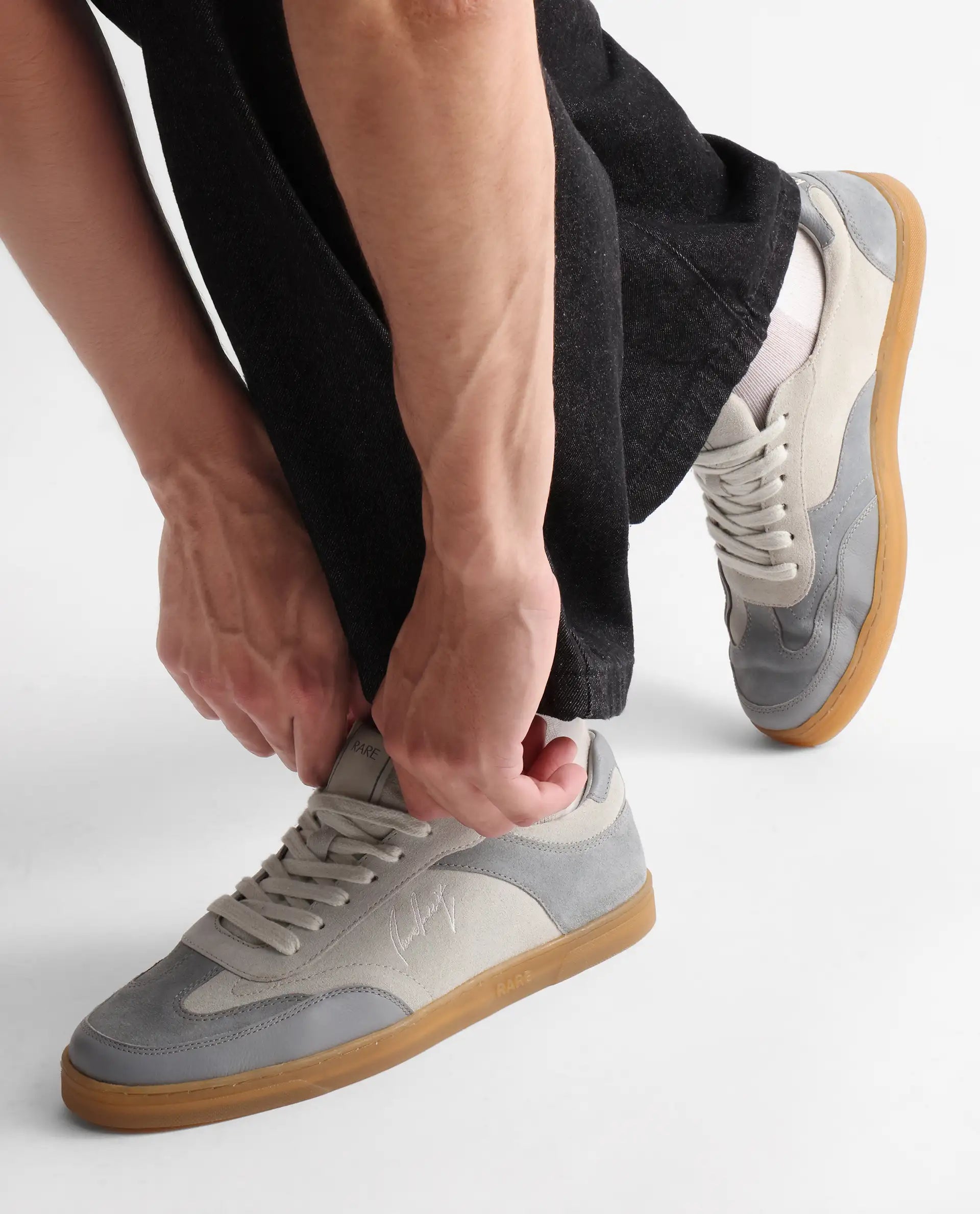 Rare Rabbit Men's Rex Grey Leather Lace-Up Closure Sneaker