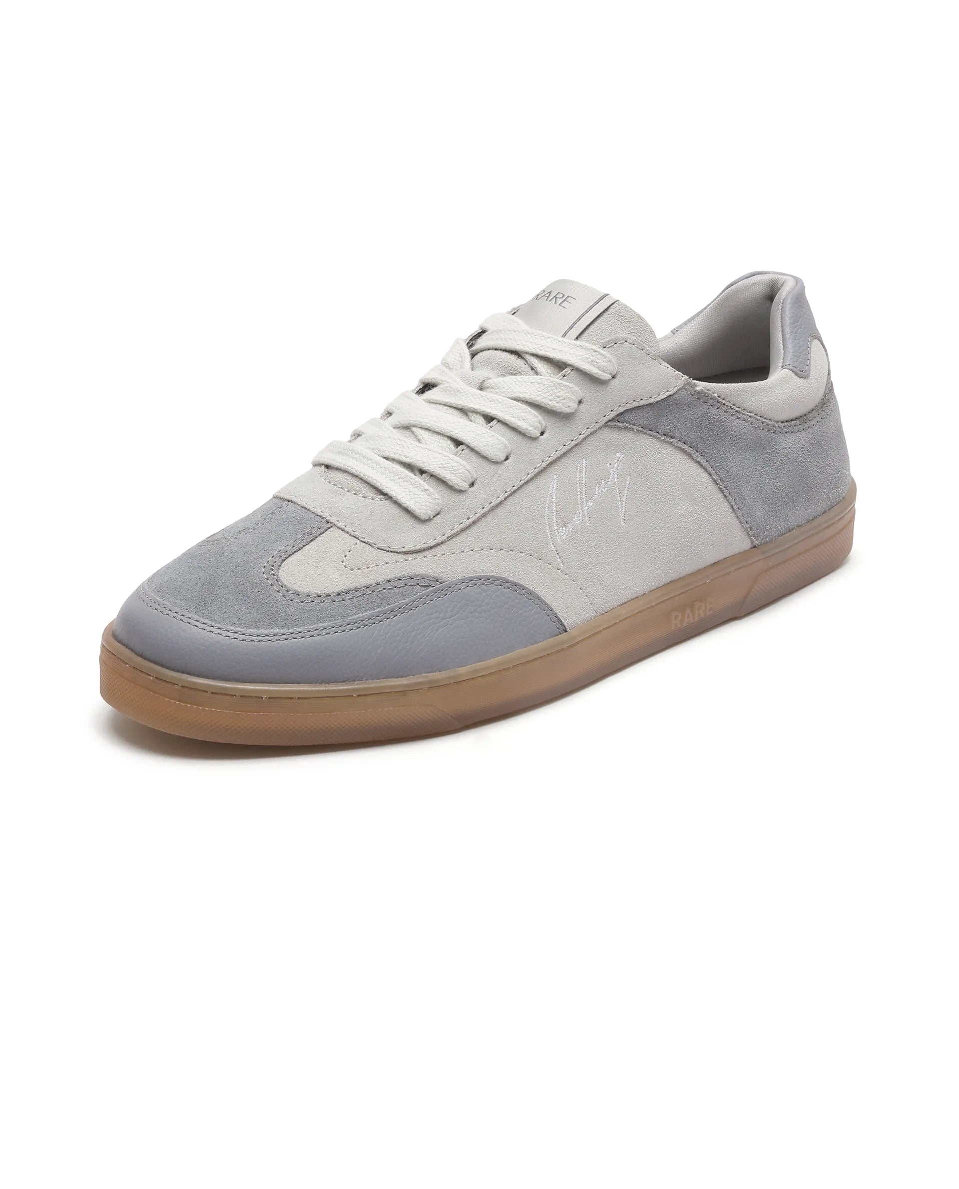 Rare Rabbit Men's Rex Grey Leather Lace-Up Closure Sneaker