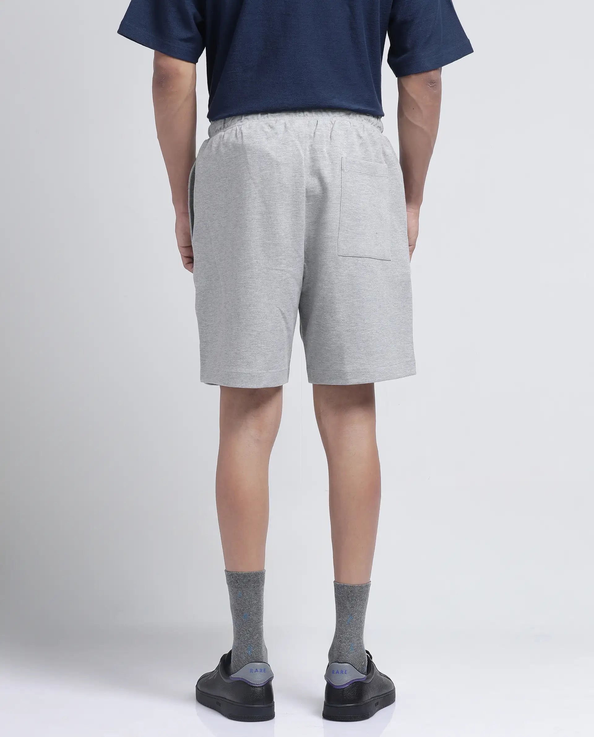Rare Rabbit Men Rexon Grey Cotton Elastane Fabric Relaxed fit Plain Shorts