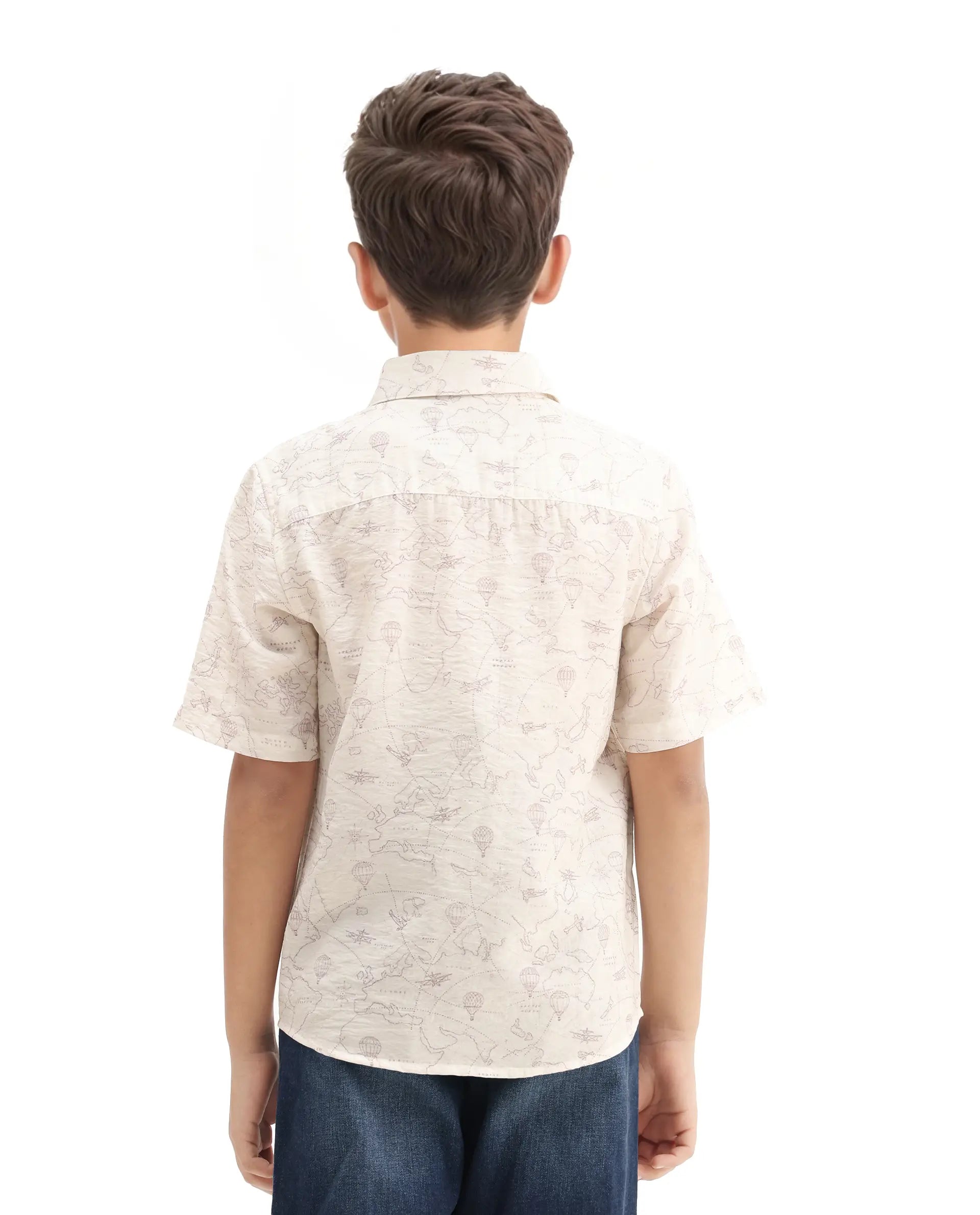 Rare Ones Kids Reyin Off White Viscose Printed Button Closure Regular Fit Shirt