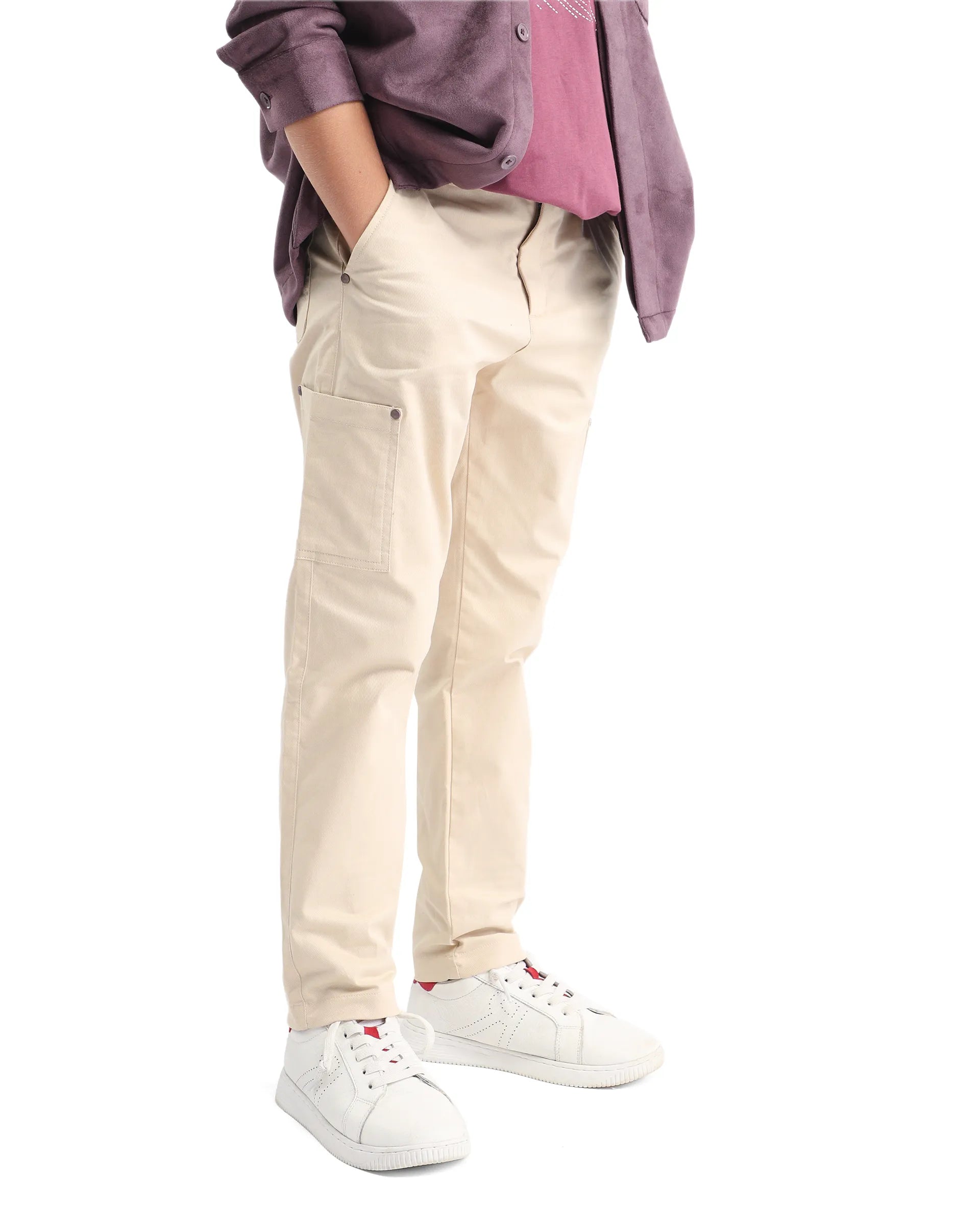 Rare Ones Kids Rez Beige Cotton Solid Button & Zip Closure Regular Fit Trouser