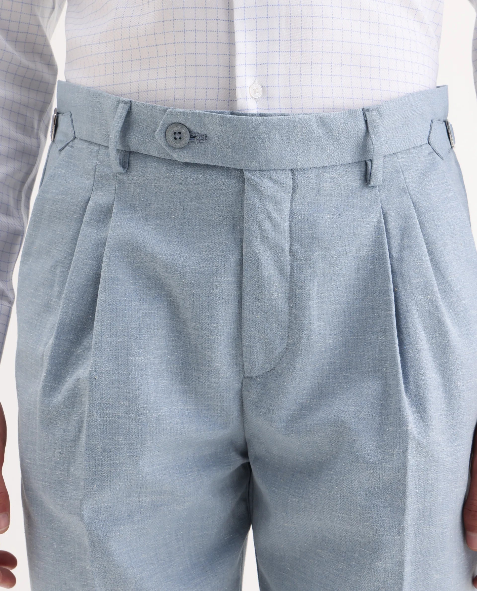 Rare Rabbit Men's Rhesa Light Blue Linen Blend Plain Relaxed Fit Trouser